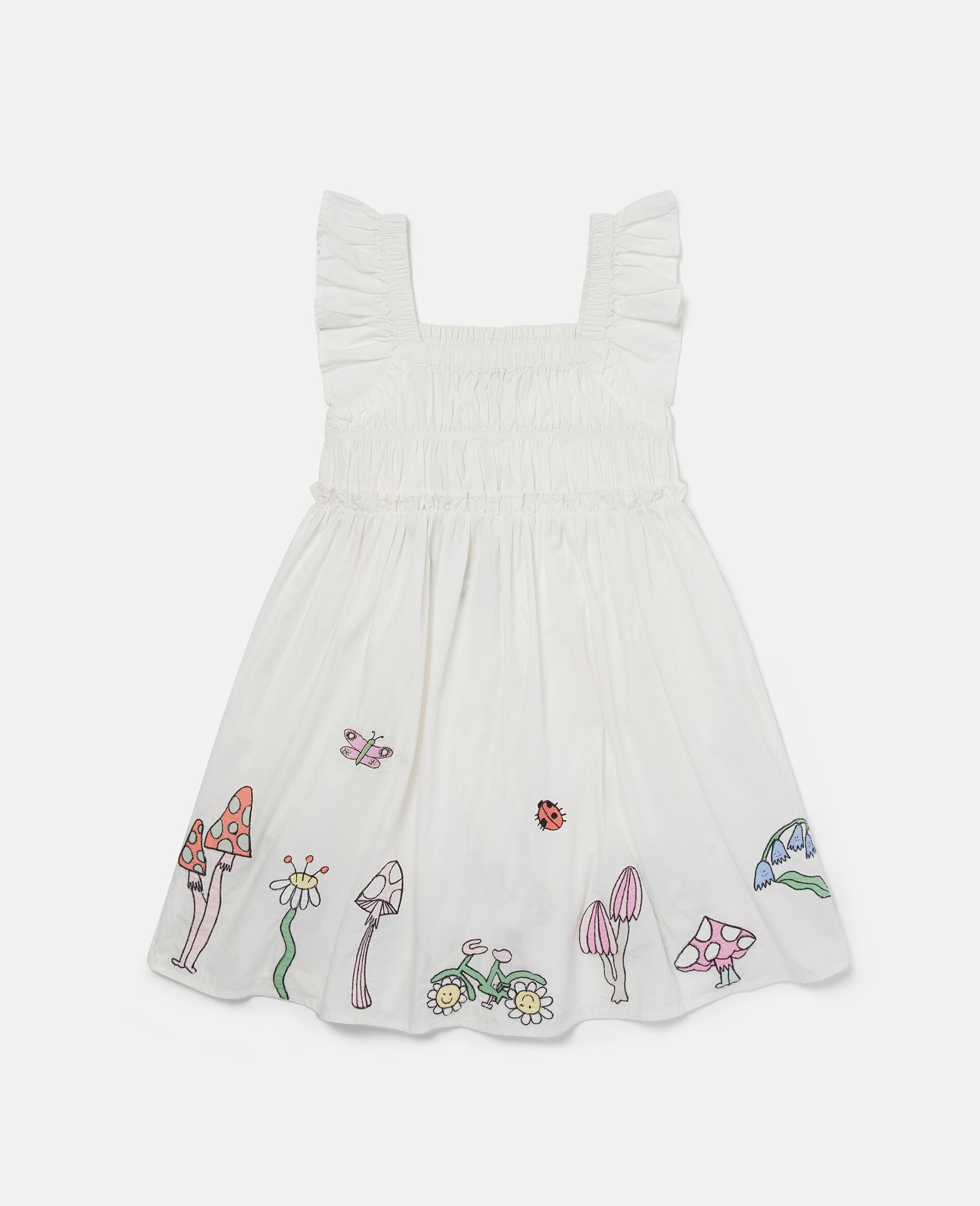 Woodland Friends Pleated Cap-Sleeve Dress-White-medium