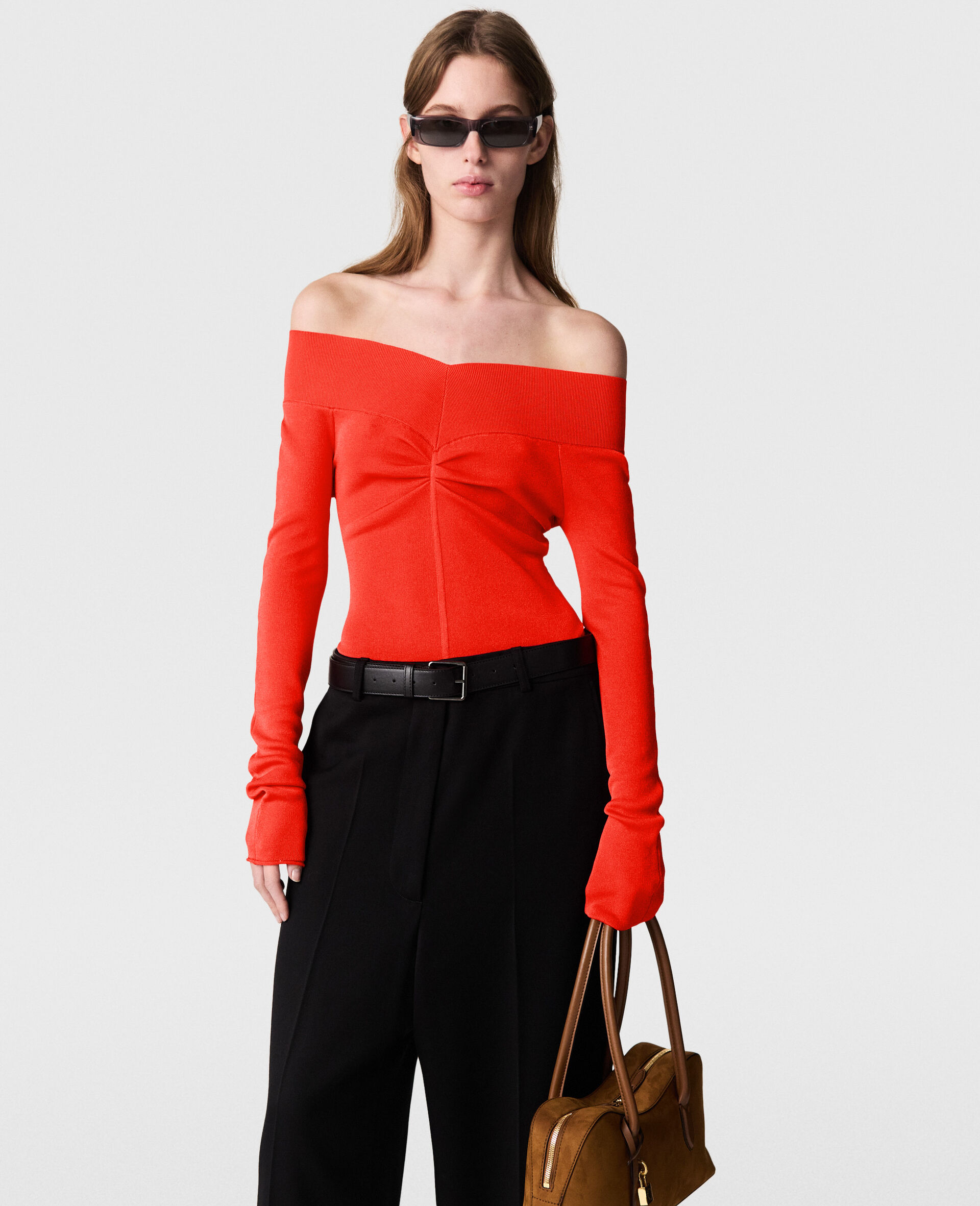 Haut a manches longues en mesh transparent-Rouge-model