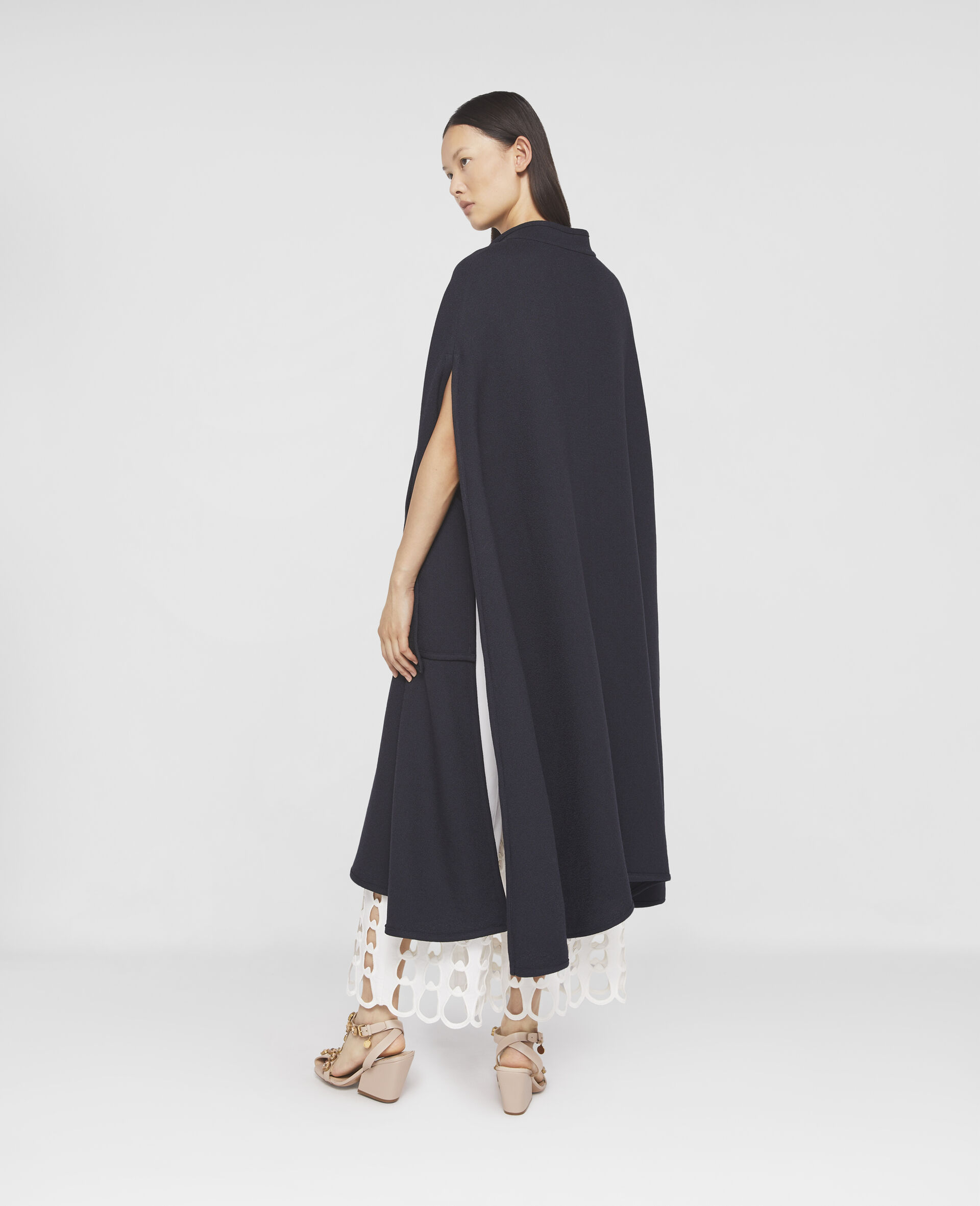 Wool Longline Cape Coat-Black-large image number 2