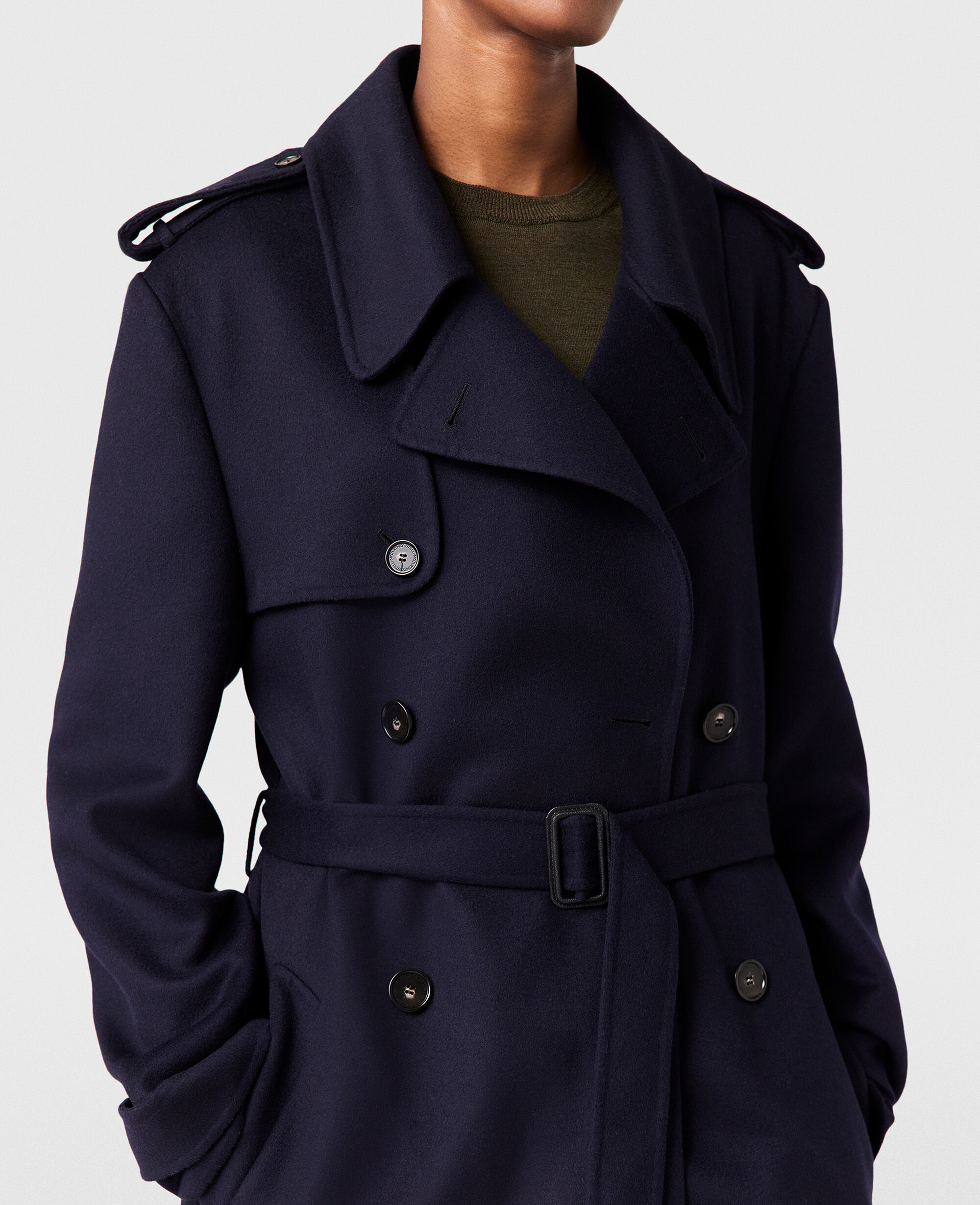 【Stella McCartney】軽量ダブルブレストトレンチコート Women インクブラック ダブルブレスト ベルテッド トレンチ
