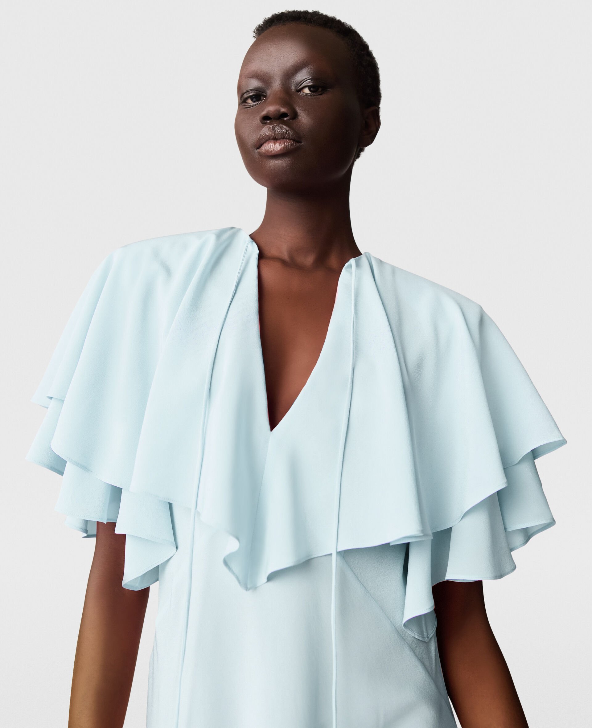 Layered Short-Sleeve Semi-Sheer Midi Dress-Blue-large image number 3