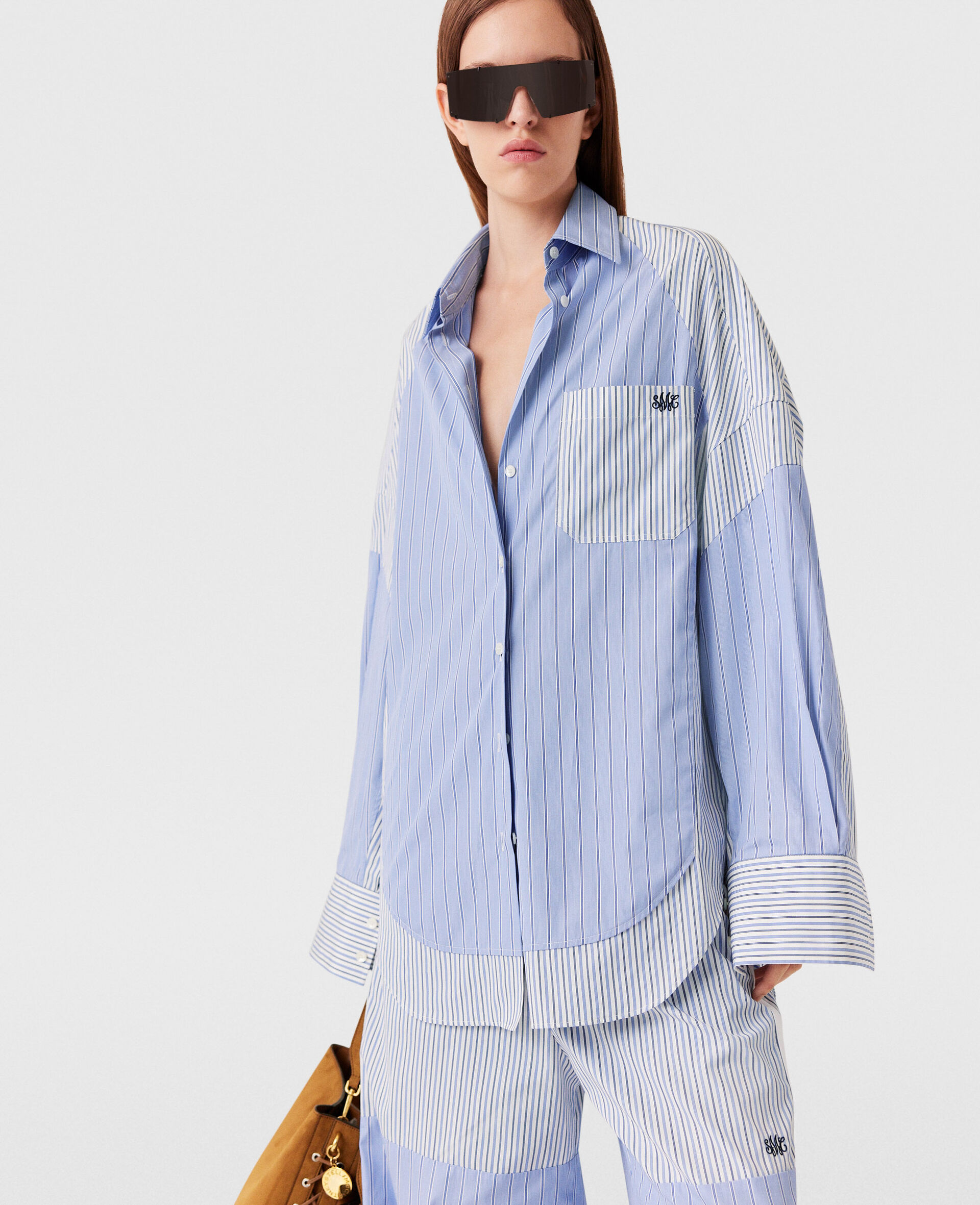 Striped Boyfriend Shirt-Blue-model