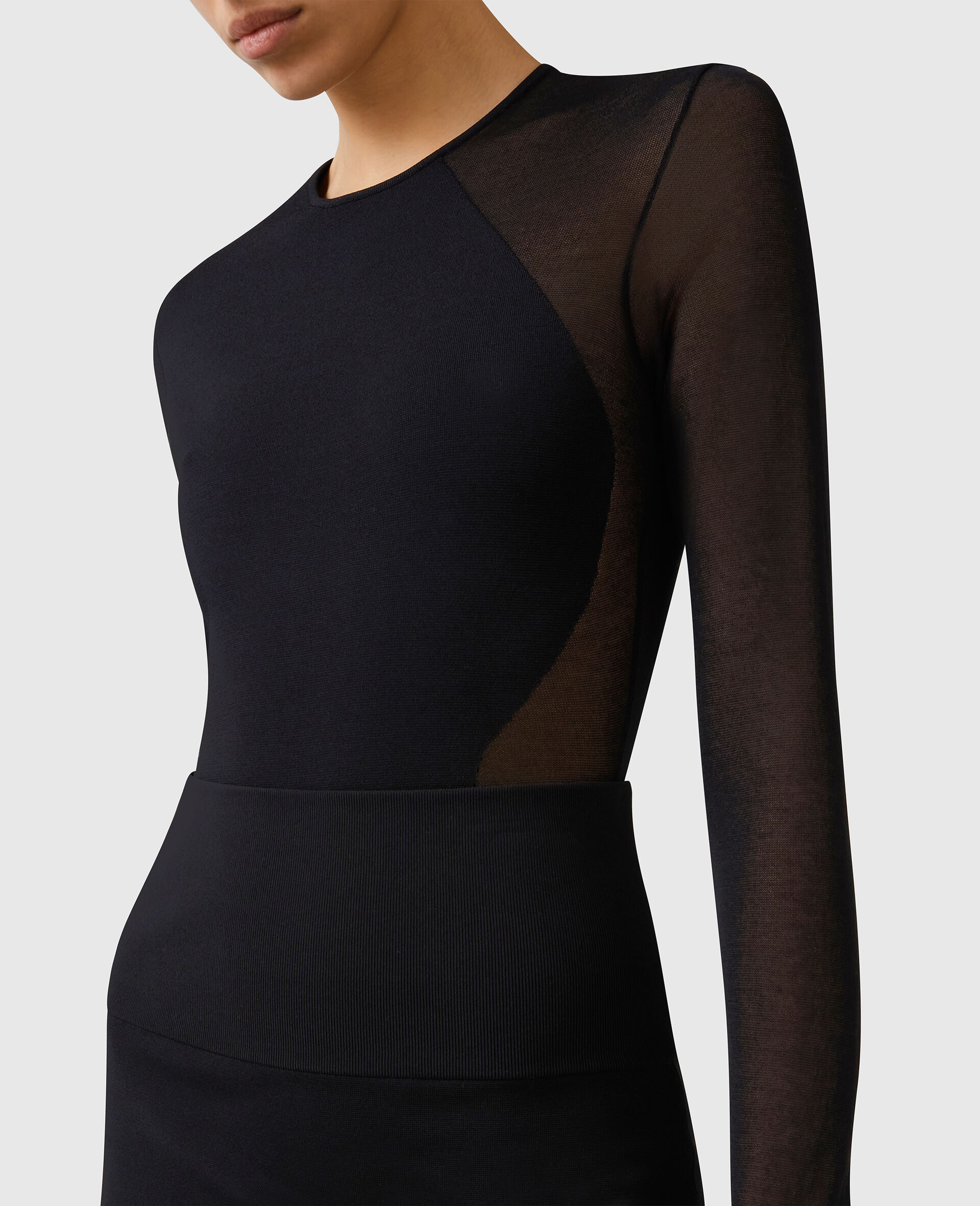 Miracle Long-Sleeve Compact-Knit Bodysuit-Black-large image number 2