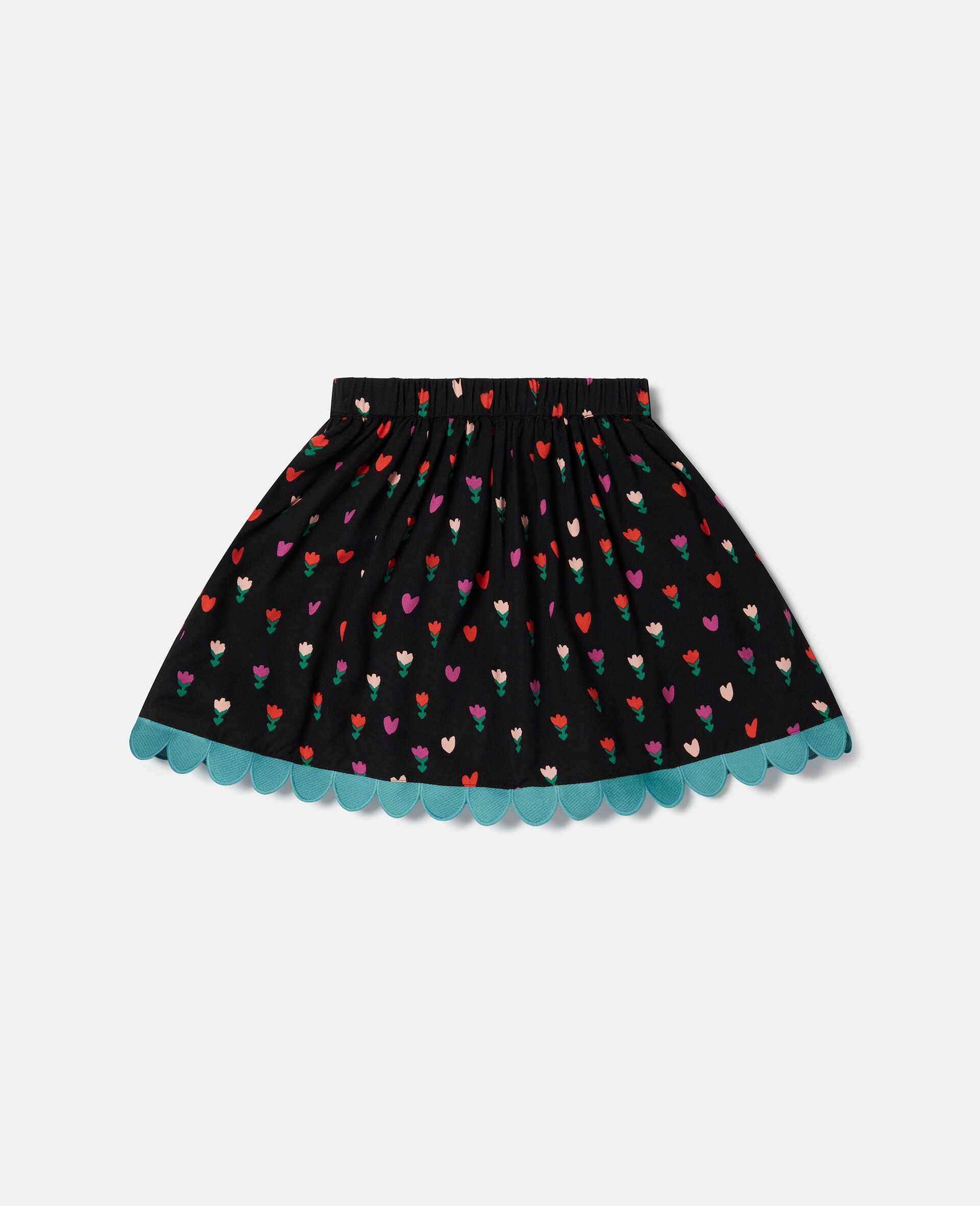 Tulip Print Skater Skirt-Black-large image number 2