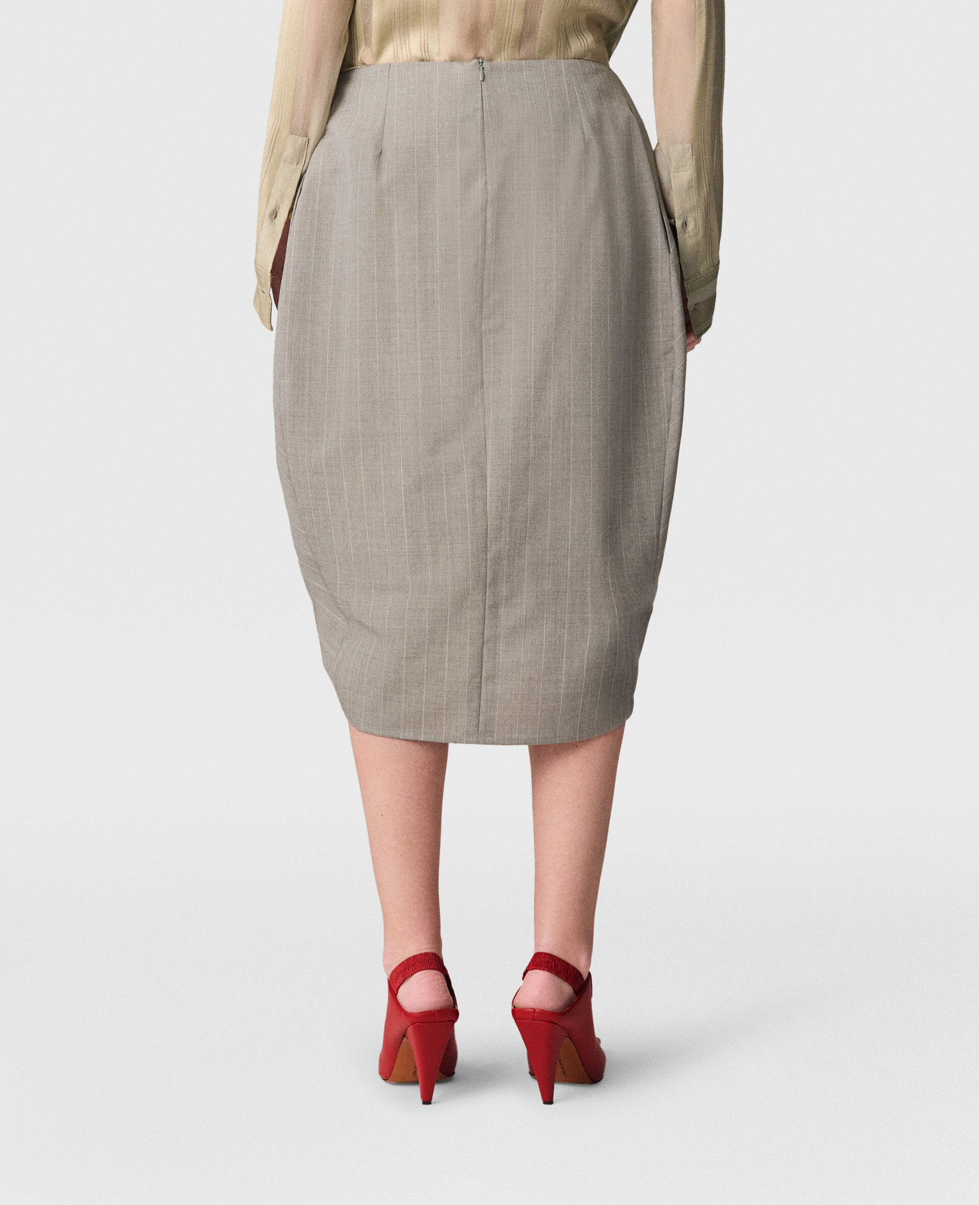 Ruched Wrapped Pinstripe Midi Skirt-Grey-large image number 2