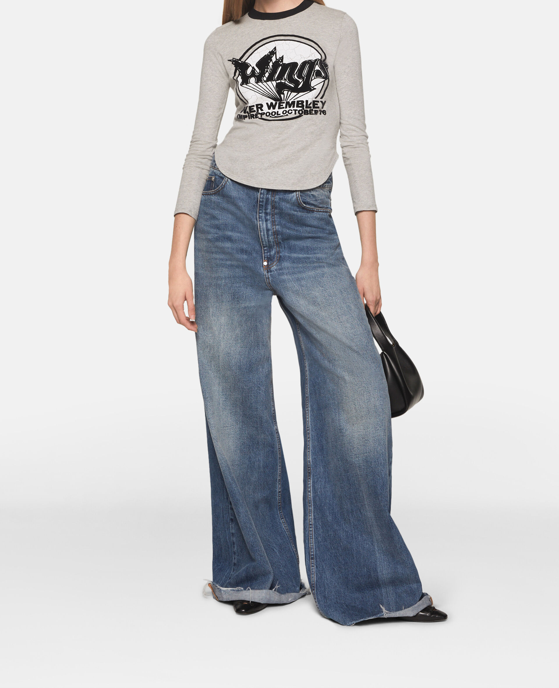 Wings Graphic Long-Sleeved Cotton Top-Grey-large image number 1