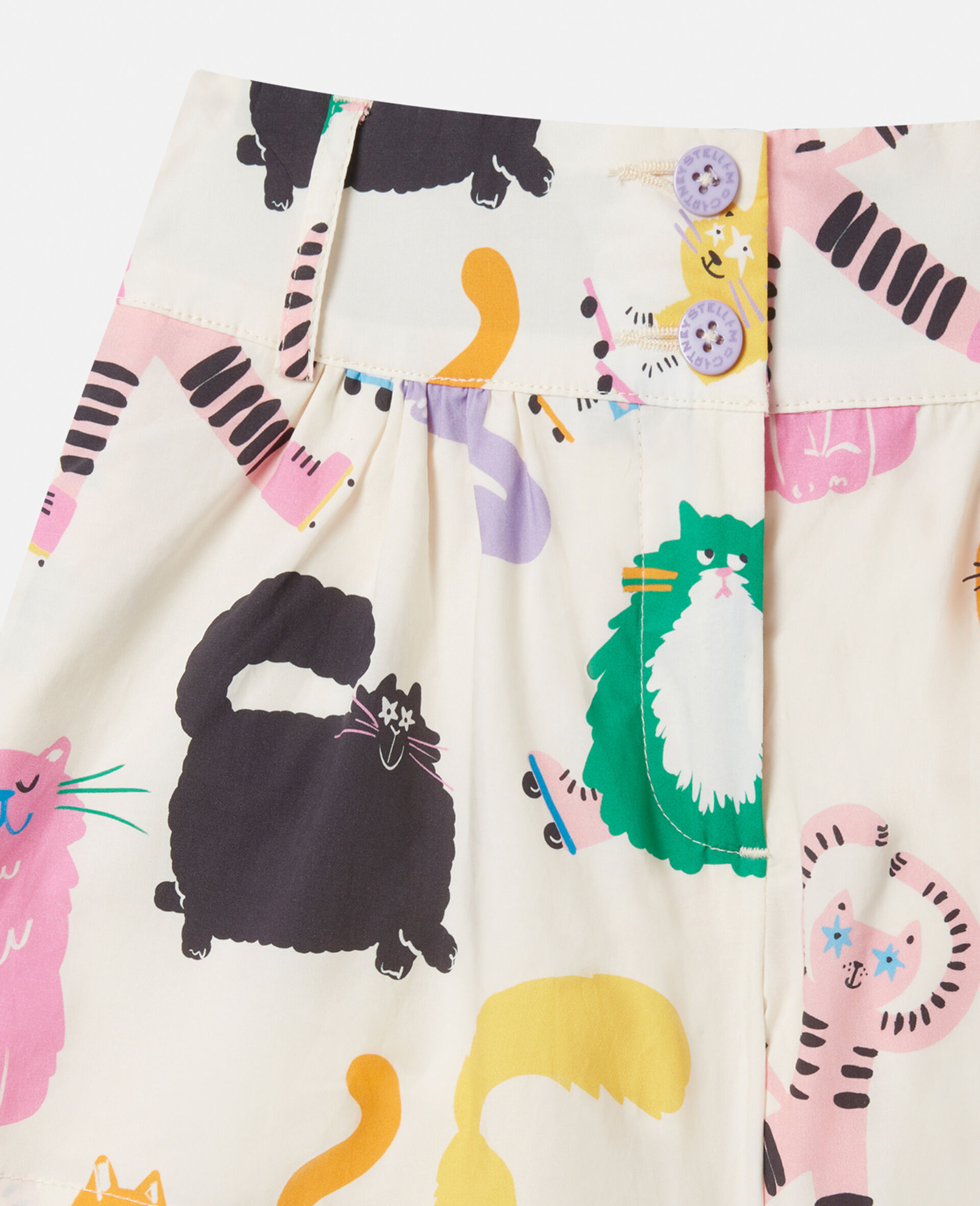 Cats Print Shorts-Cream-large image number 1