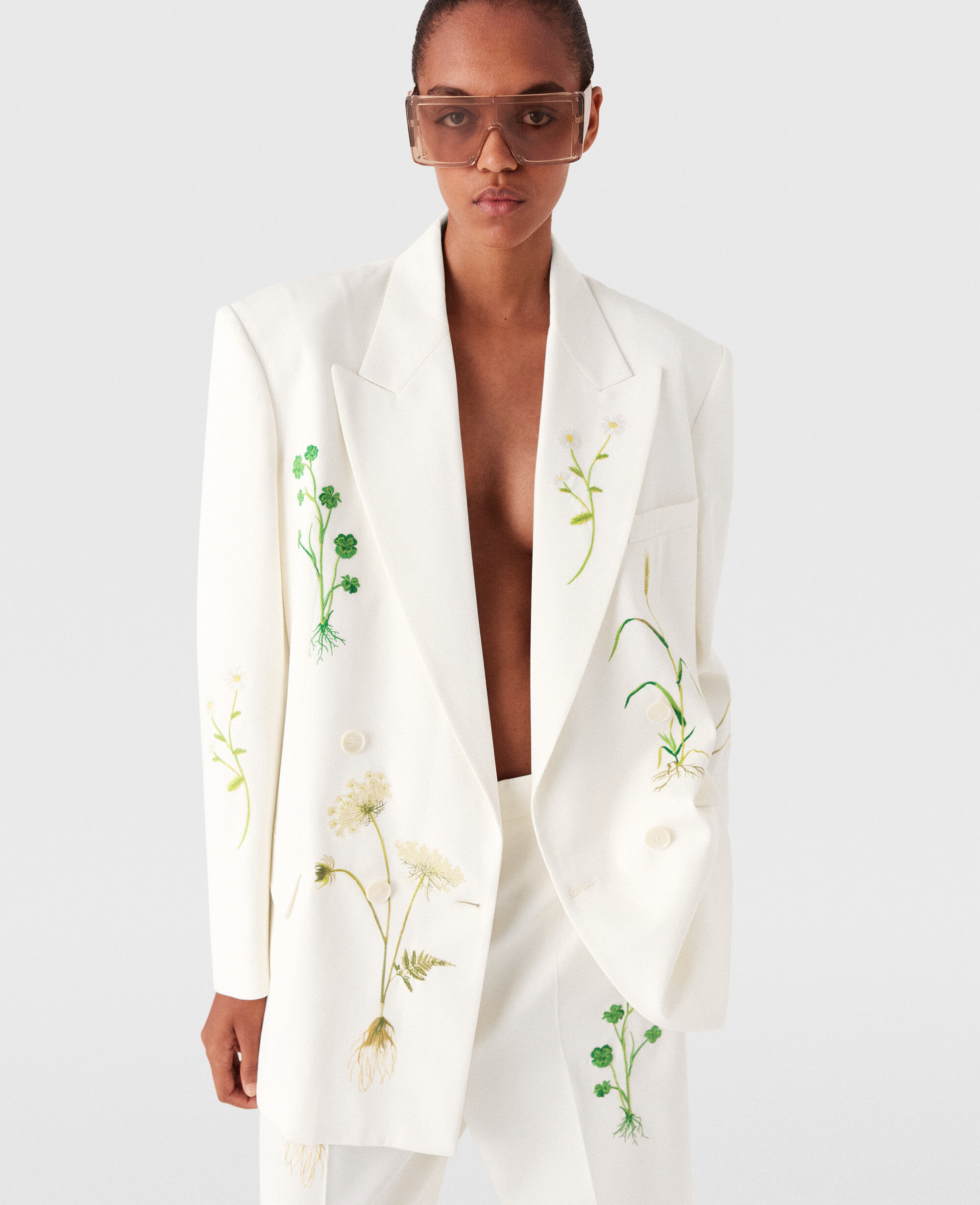 アウターその他 STELLA MCCARTNEY Woman Blazer Cream 6500963CU704 9200 Women Cream Oversized Floral Double-Breasted Blazer | Stella