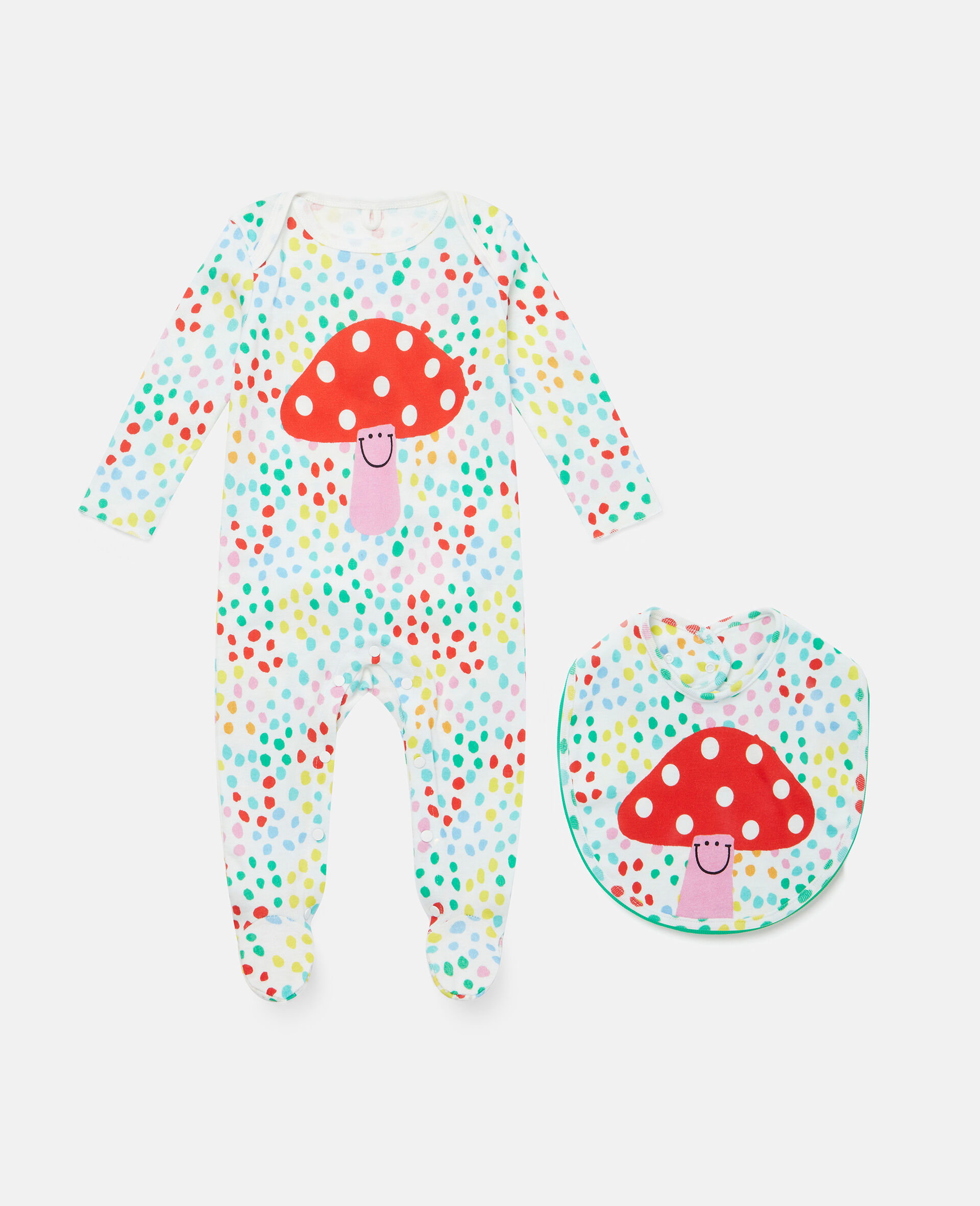 Jersey Cotton Mushroom Print Bib and Bodysuit Set-White-large image number 0