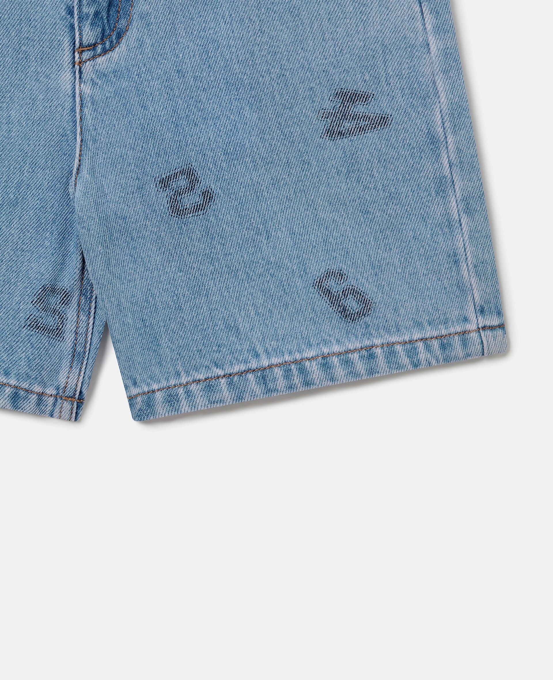 Numbers Print Denim Shorts-Blue-large image number 3
