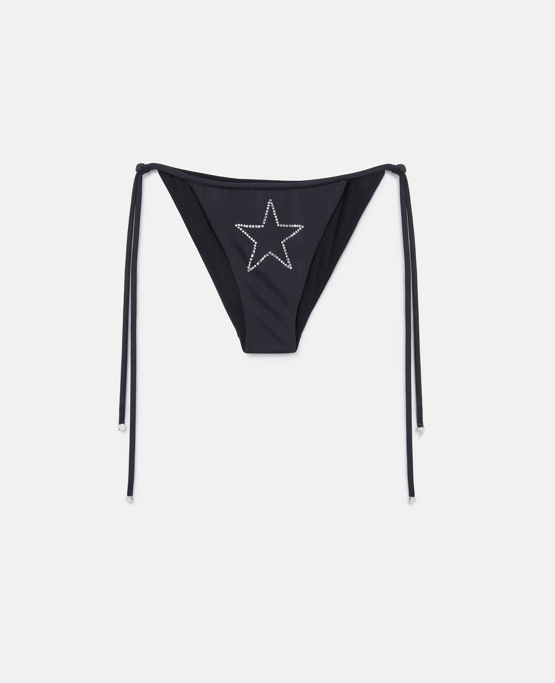 Bas de bikini noué sur le côté à étoile diamantée-Noir-large image number 0