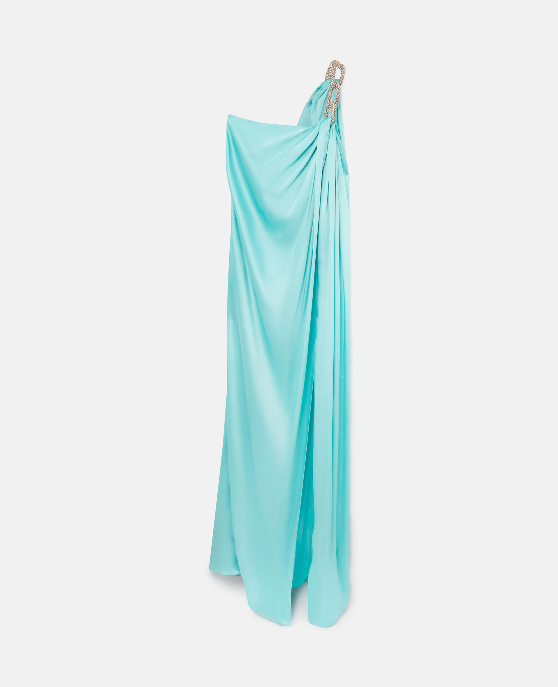 Robe asymetrique en double satin avec chaine en cristaux Falabella-Bleu-medium