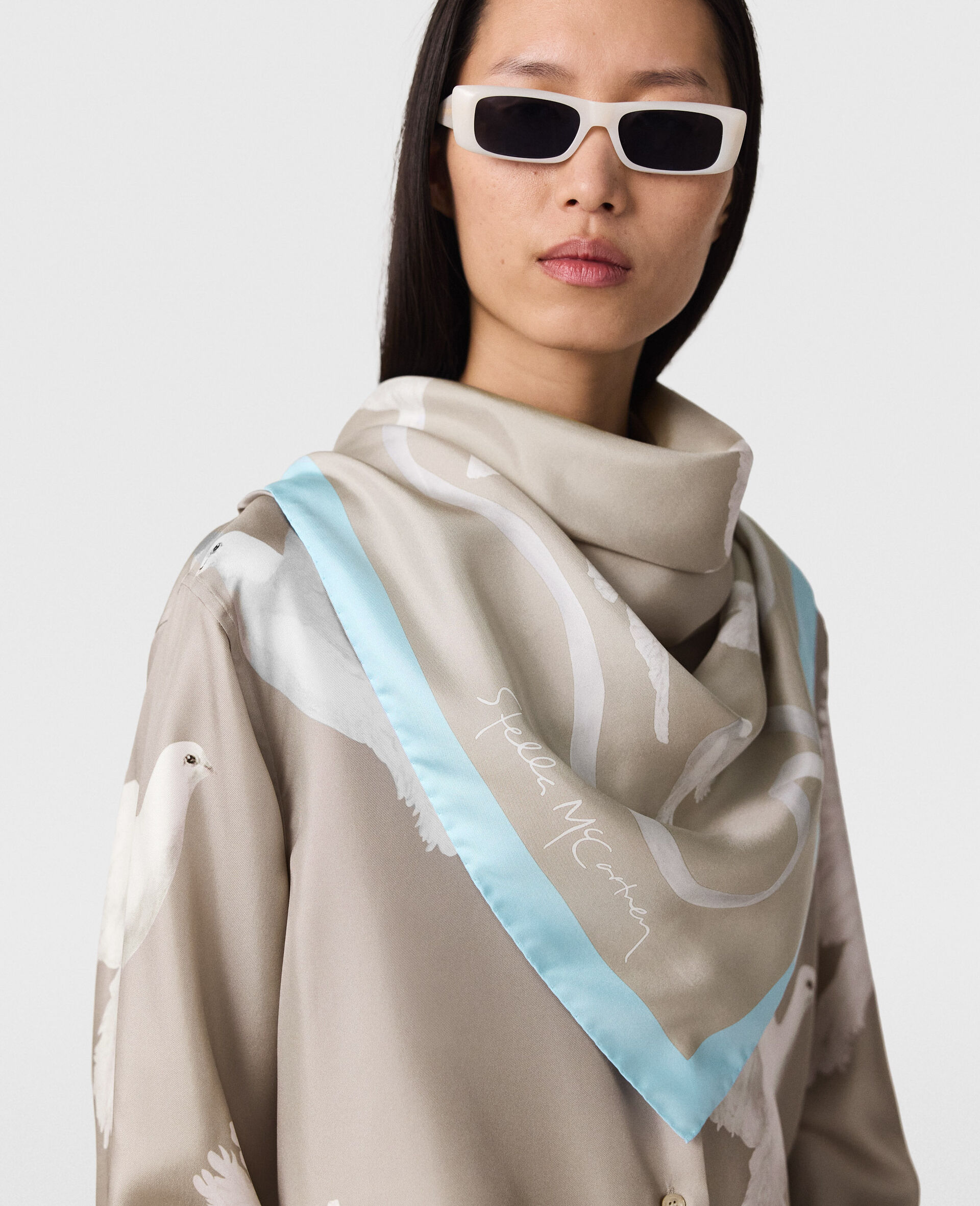 Dove Print Square Scarf-Beige-large image number 6