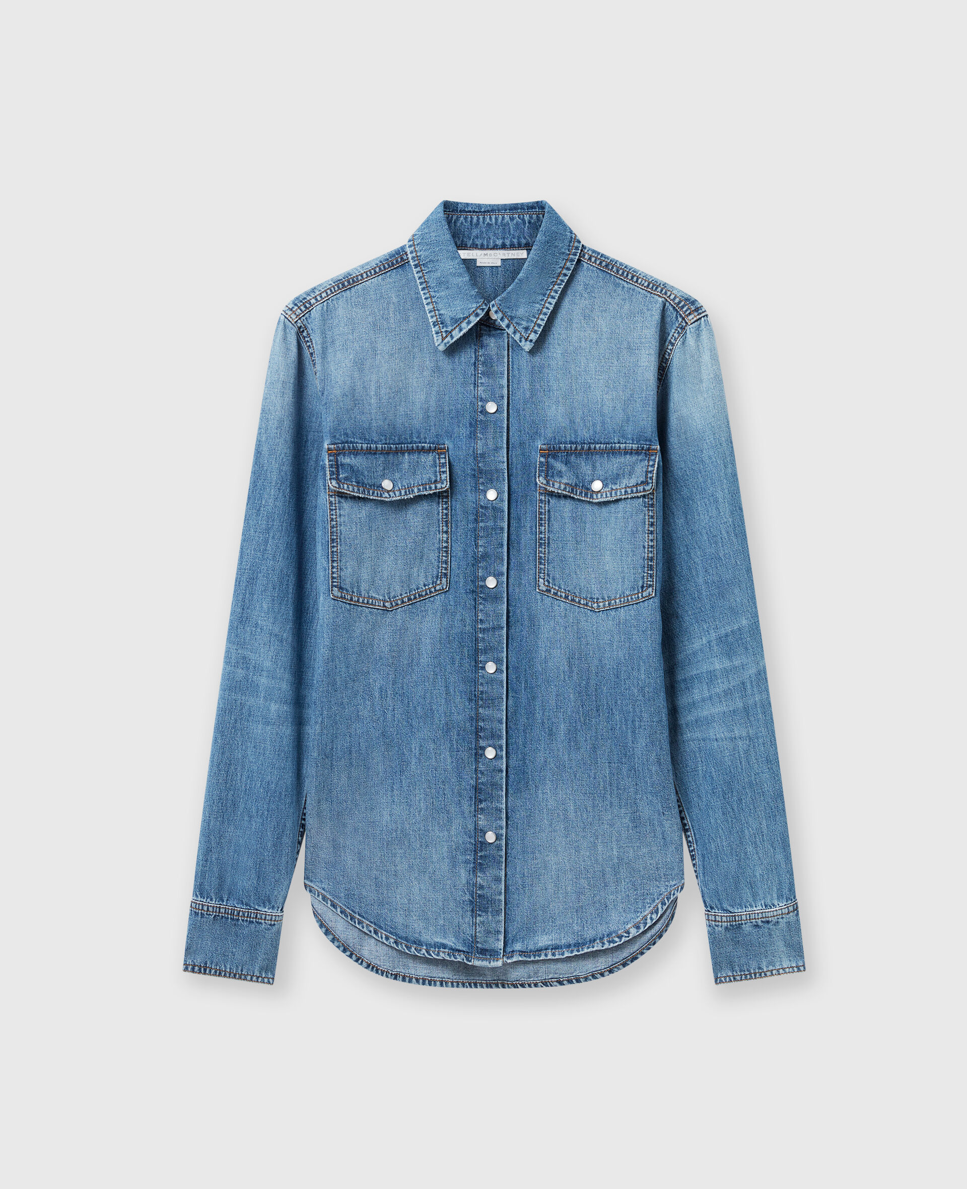 Vintage Wash Denim Shirt-Blue-large image number 0