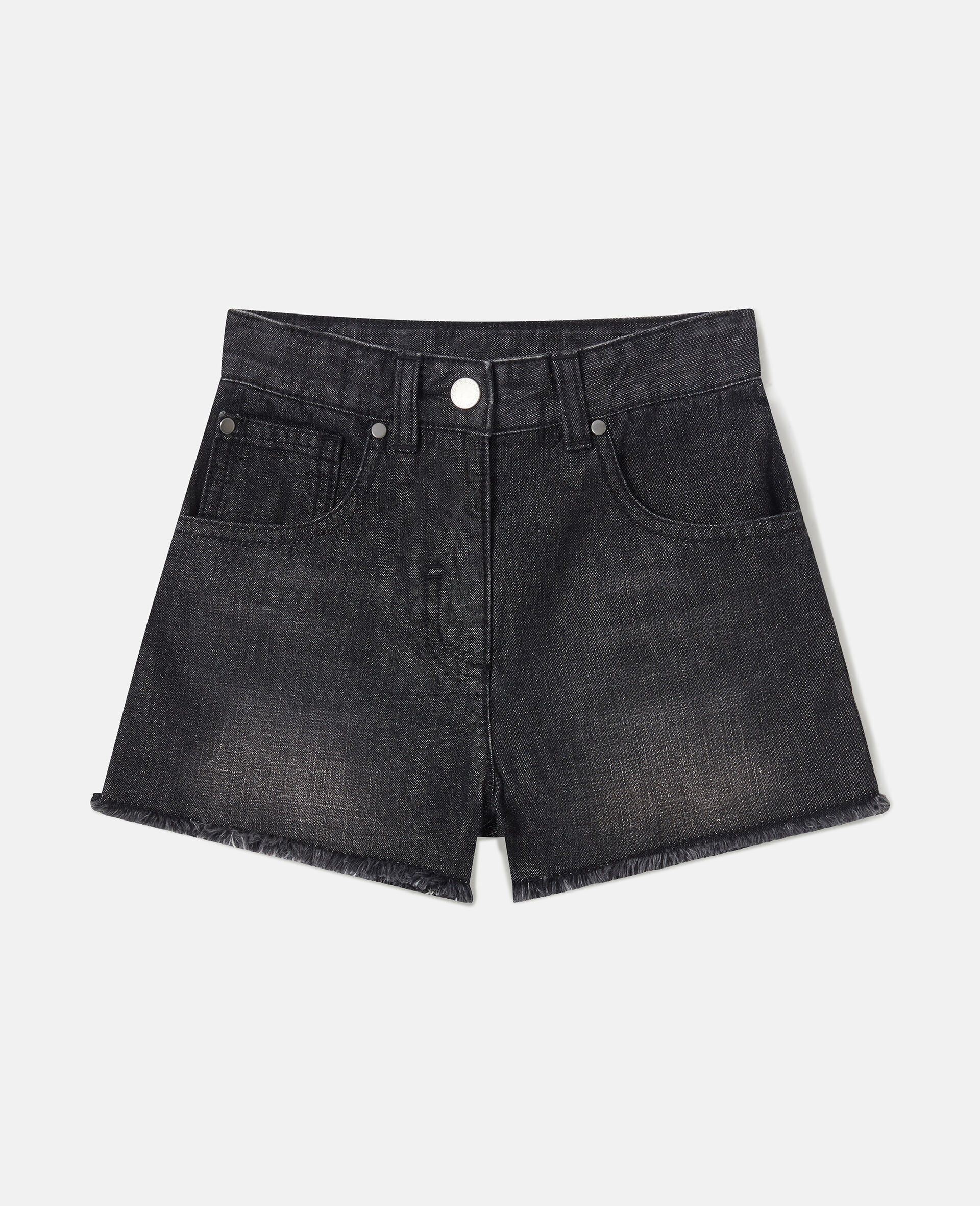 Faded Denim Shorts-Black-medium