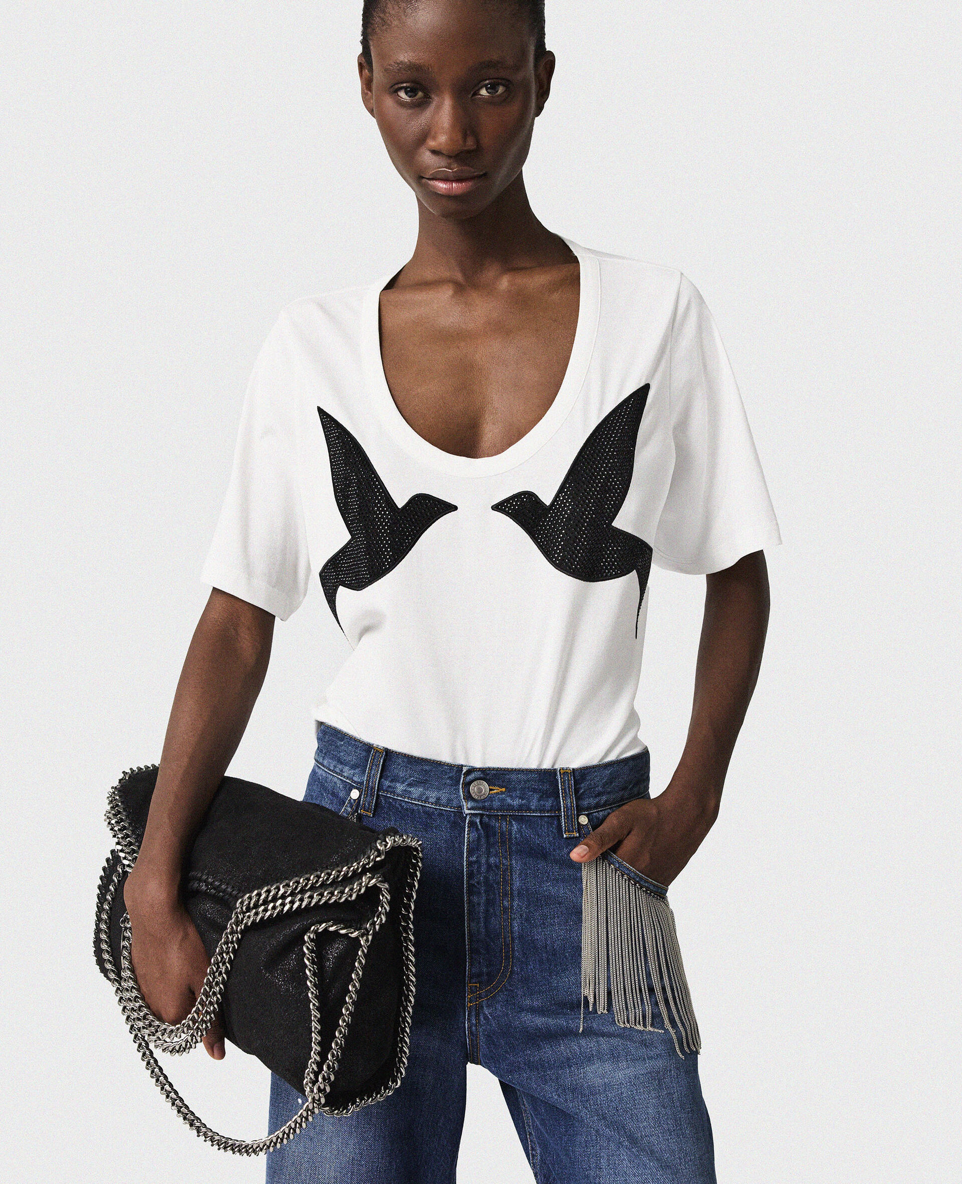 Blackbird Crystal-Embellished T-Shirt-White-model