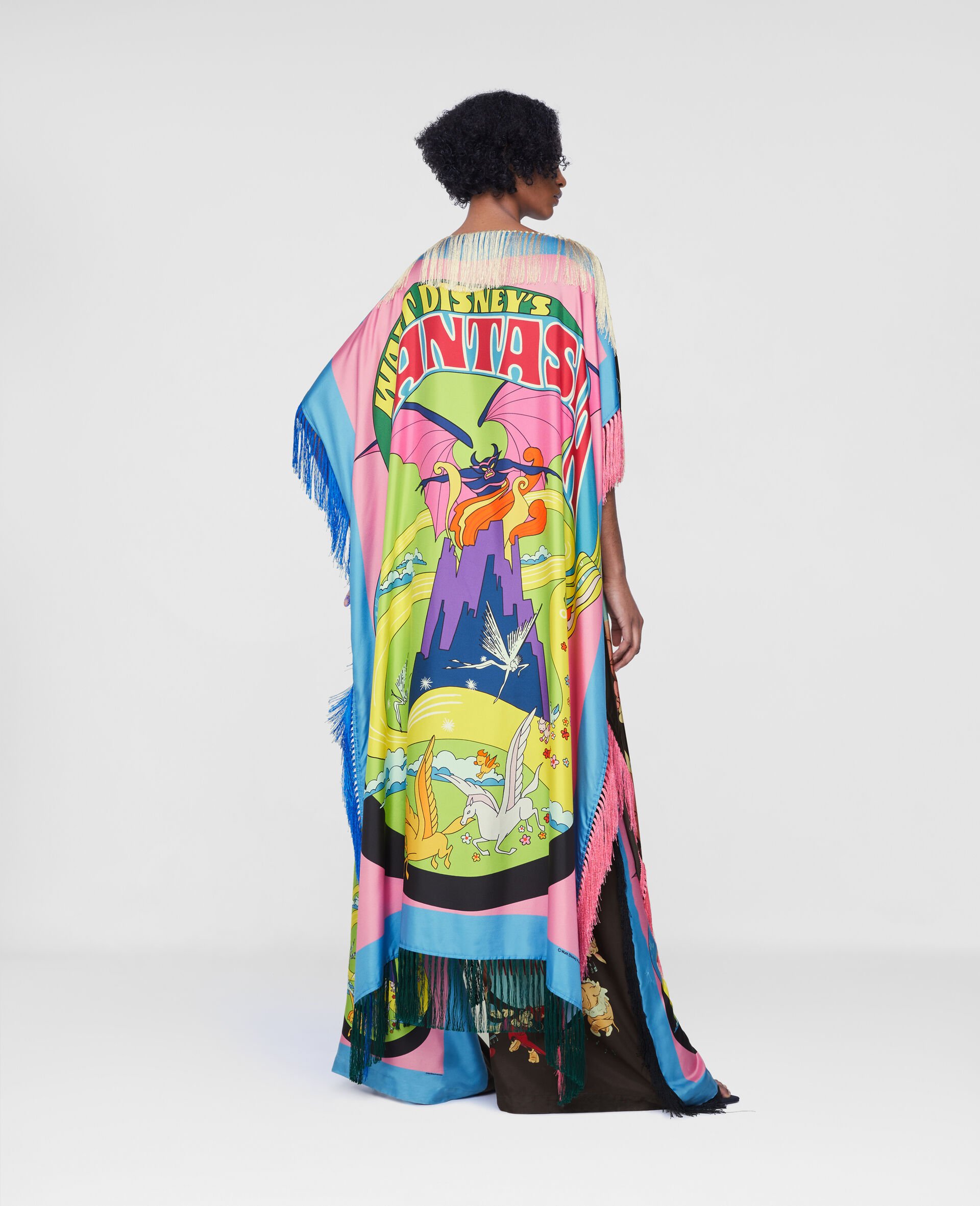 Fantasia Poster Print Fringe Silk Dress-Multicoloured-large image number 2