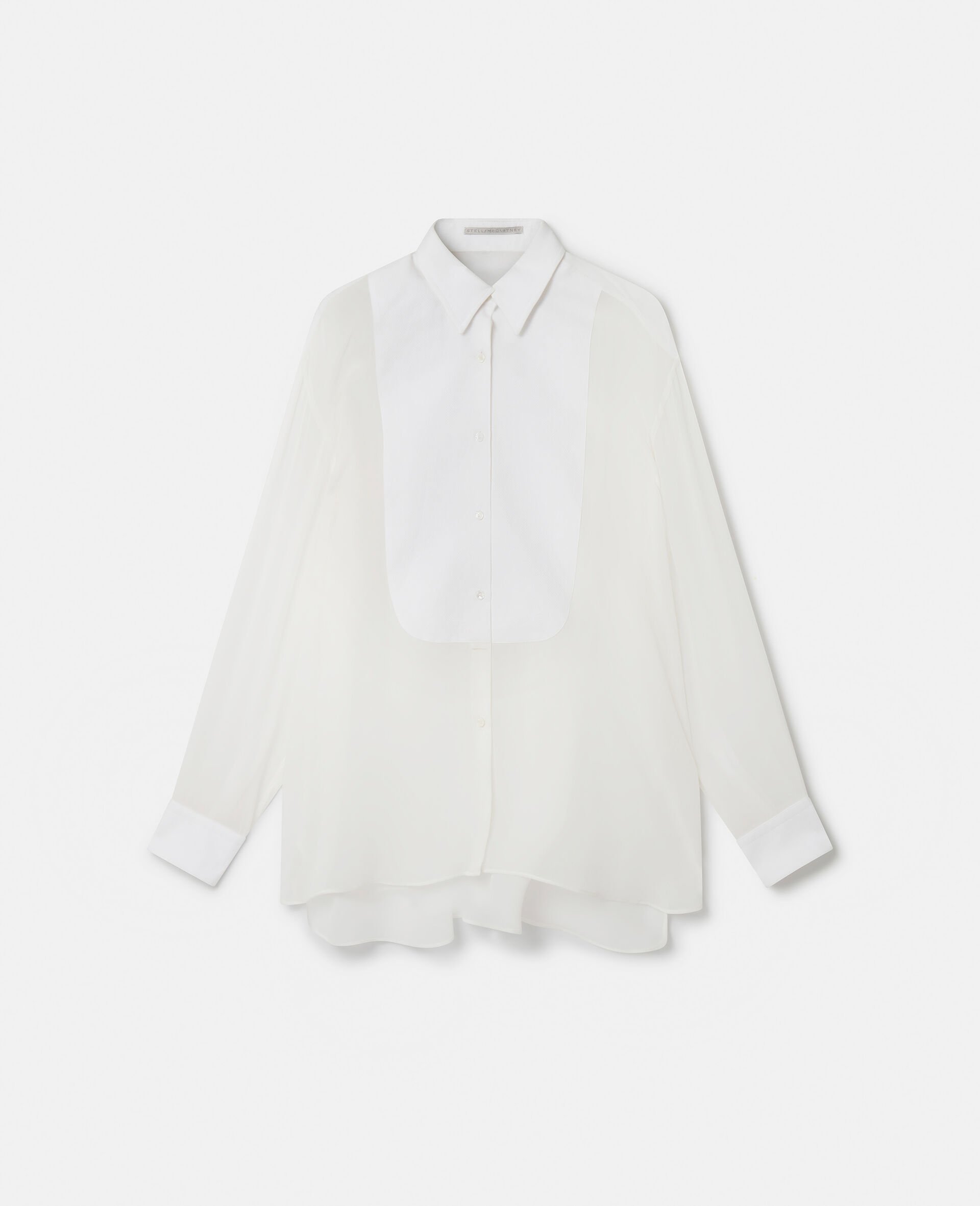 S-Wave Silk Chiffon Tuxedo Shirt-White-model