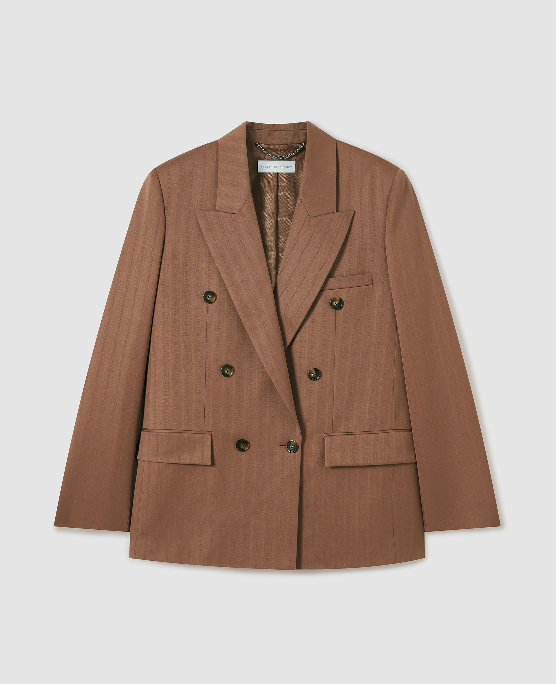 Oversized Pinstripe Double-Breasted Blazer-Brown-medium