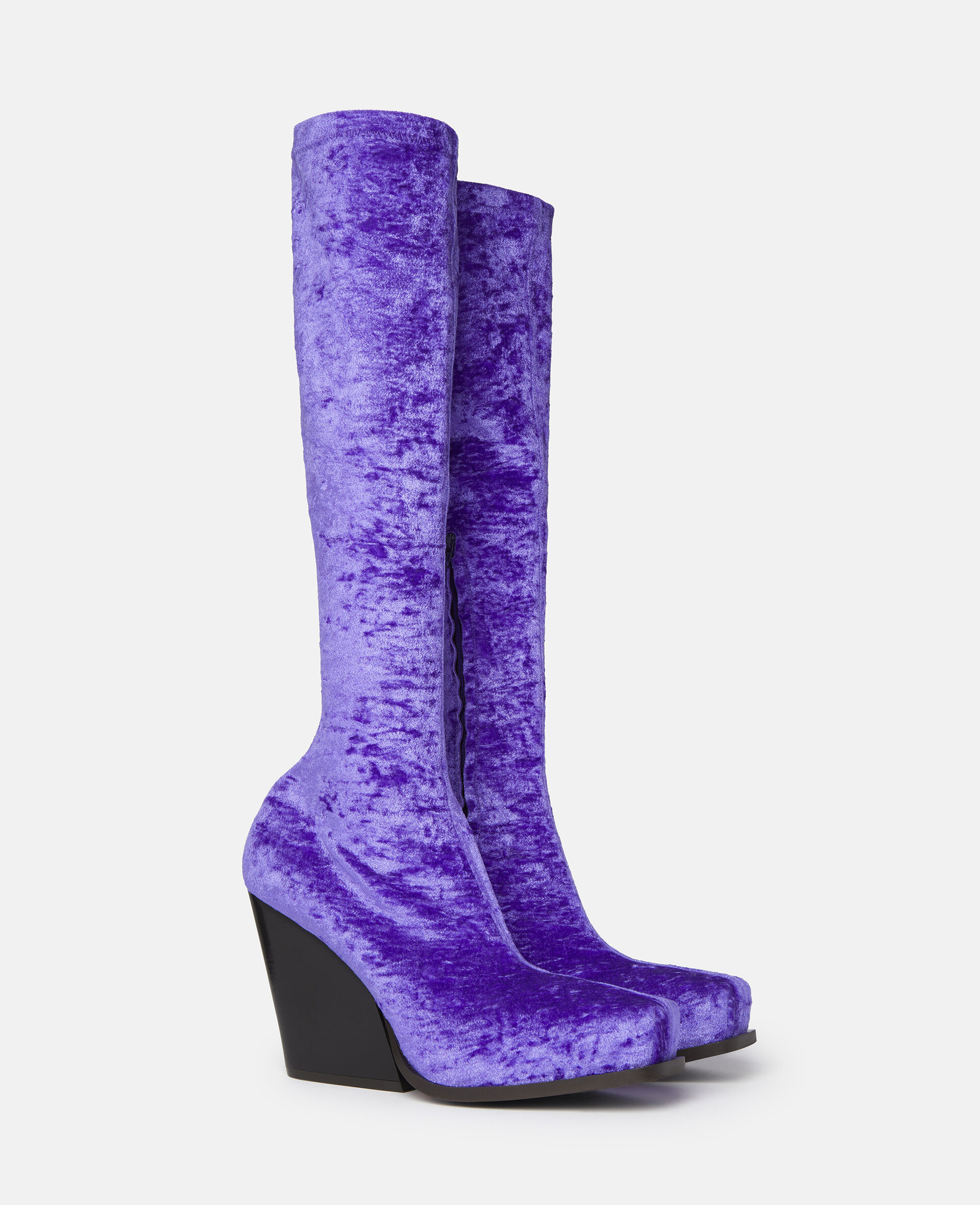 Women Violet Cowboy Crushed Velvet KneeHigh Boots Stella McCartney CA