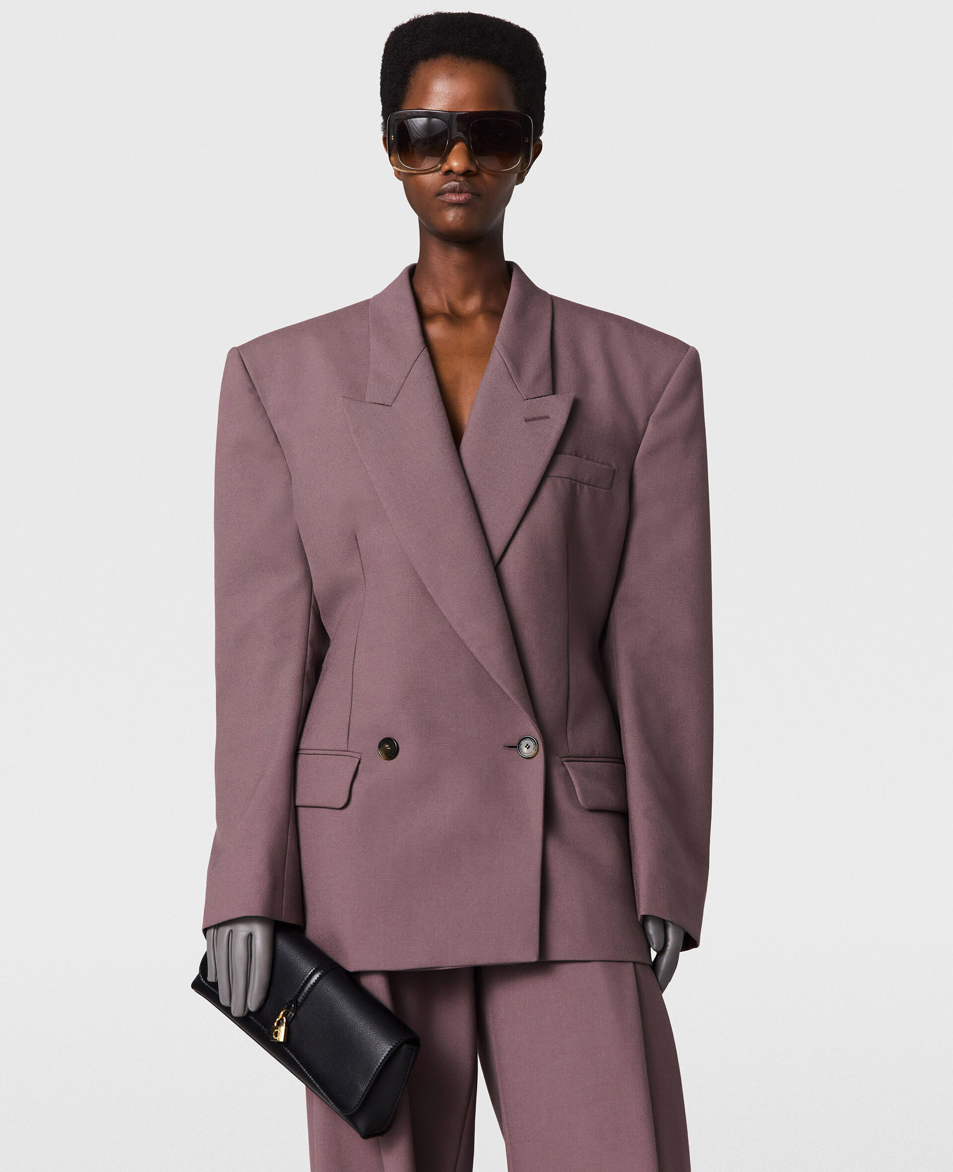 Canvas Double-Breasted Waisted Jacket-Purple-medium