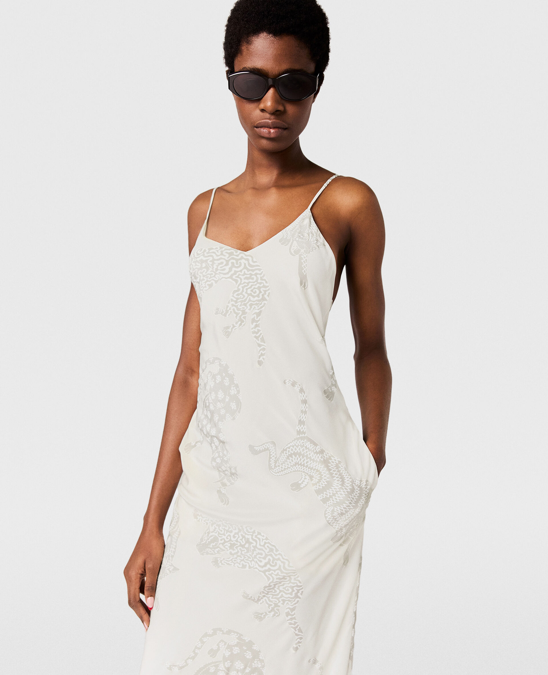 Leopard Pattern Sleeveless Midi Dress-Beige-large image number 5