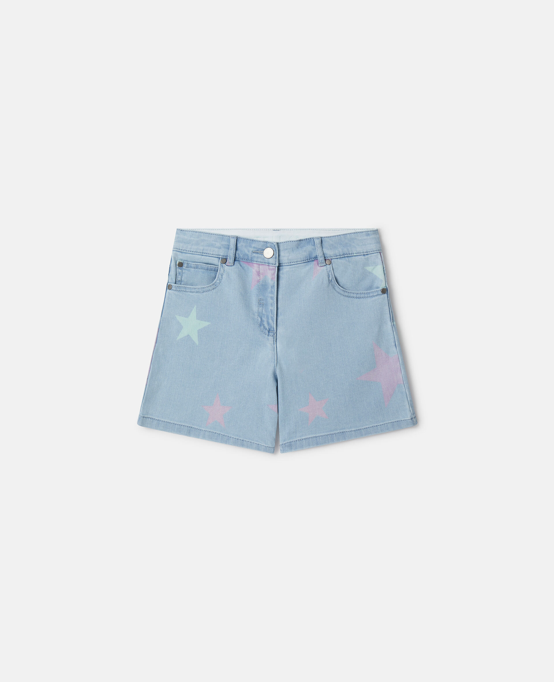 Stella Star Print Denim Shorts-Blue-medium