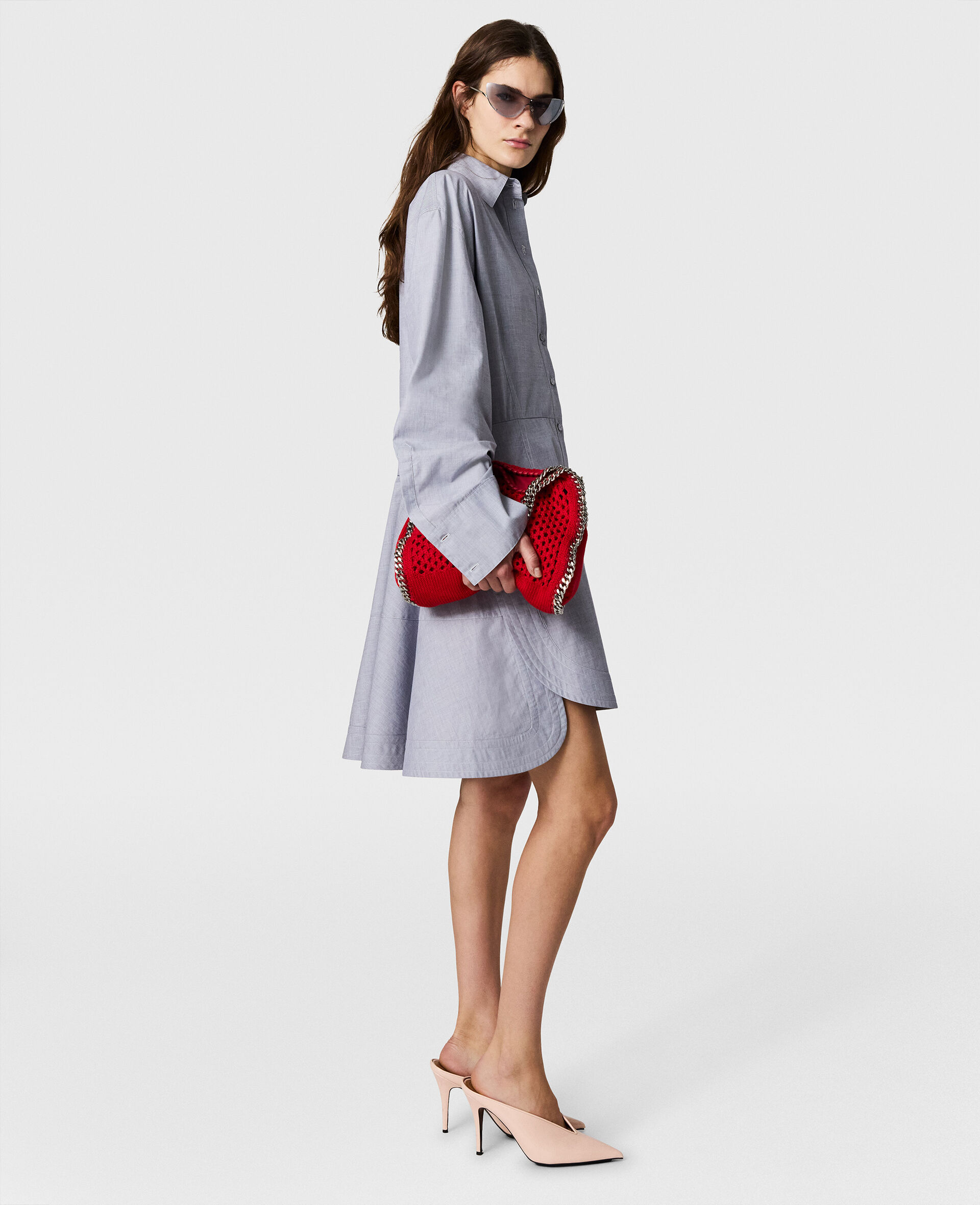 Fitted Chambray Shirt Dress-Blue-large image number 4