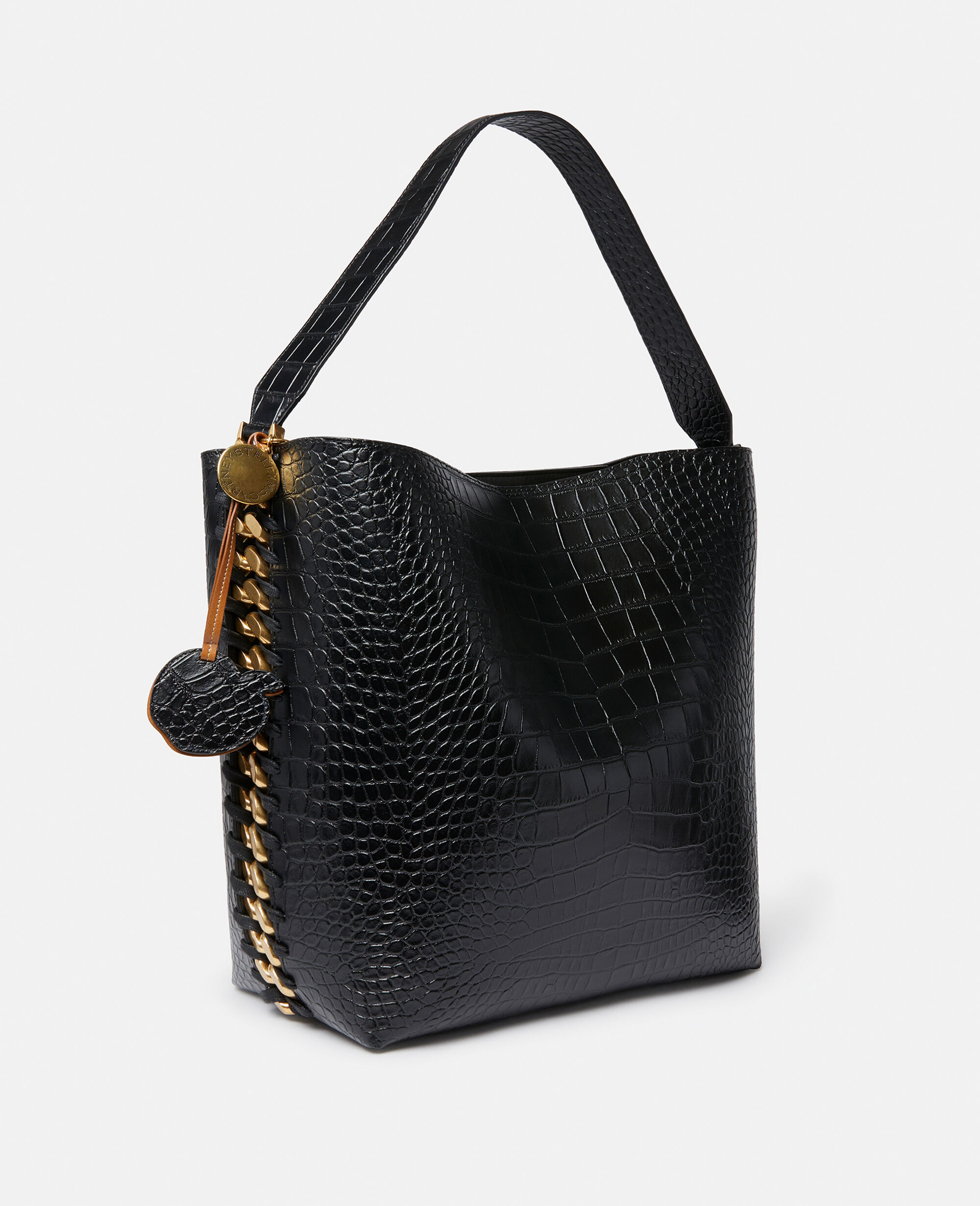 Women Black Frayme Croc-Effect Embossed Tote Bag | Stella