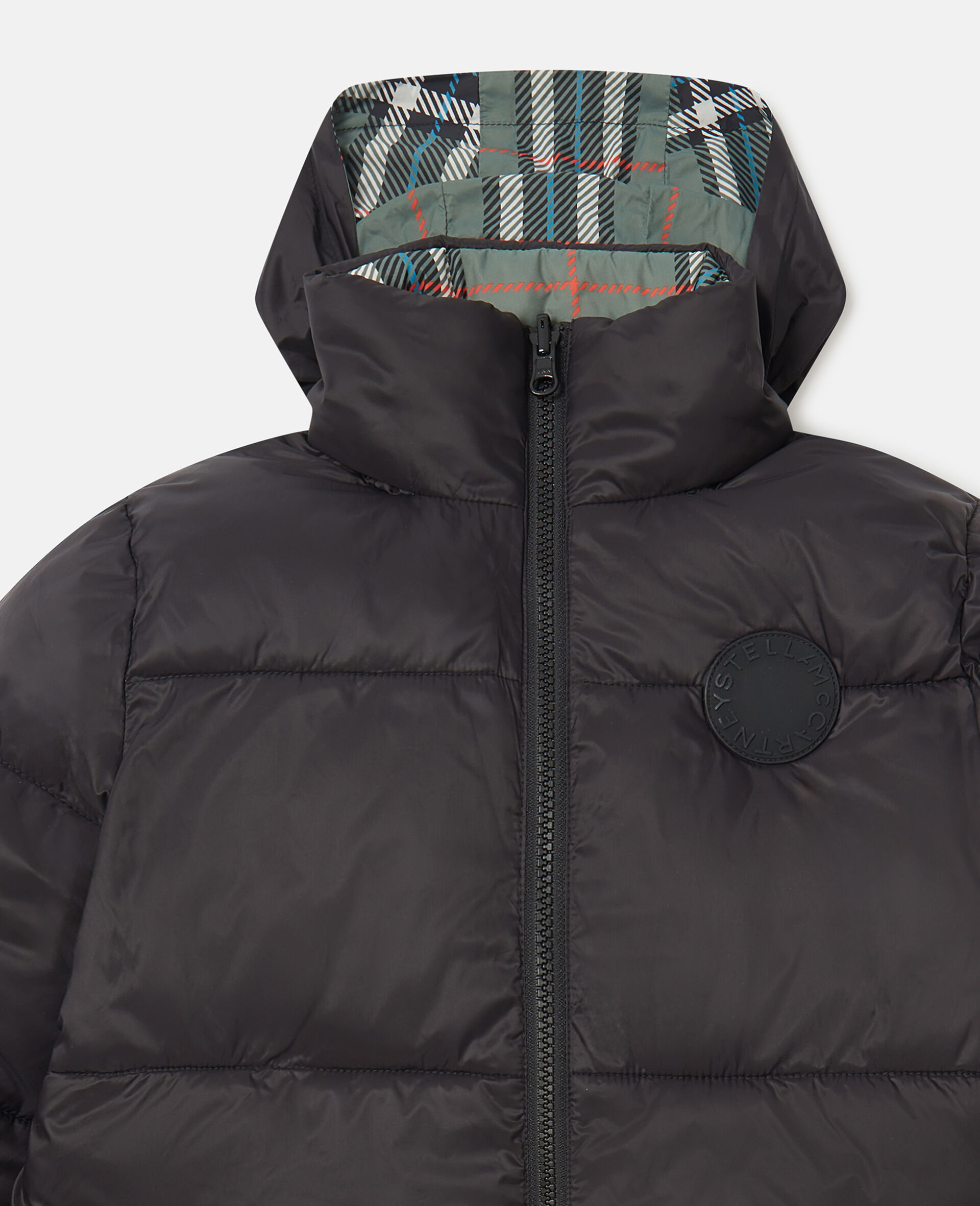 Check Lining High-Neck Puffer Coat-Green-medium Check Lining High-Neck Puffer Coat-Green-medium