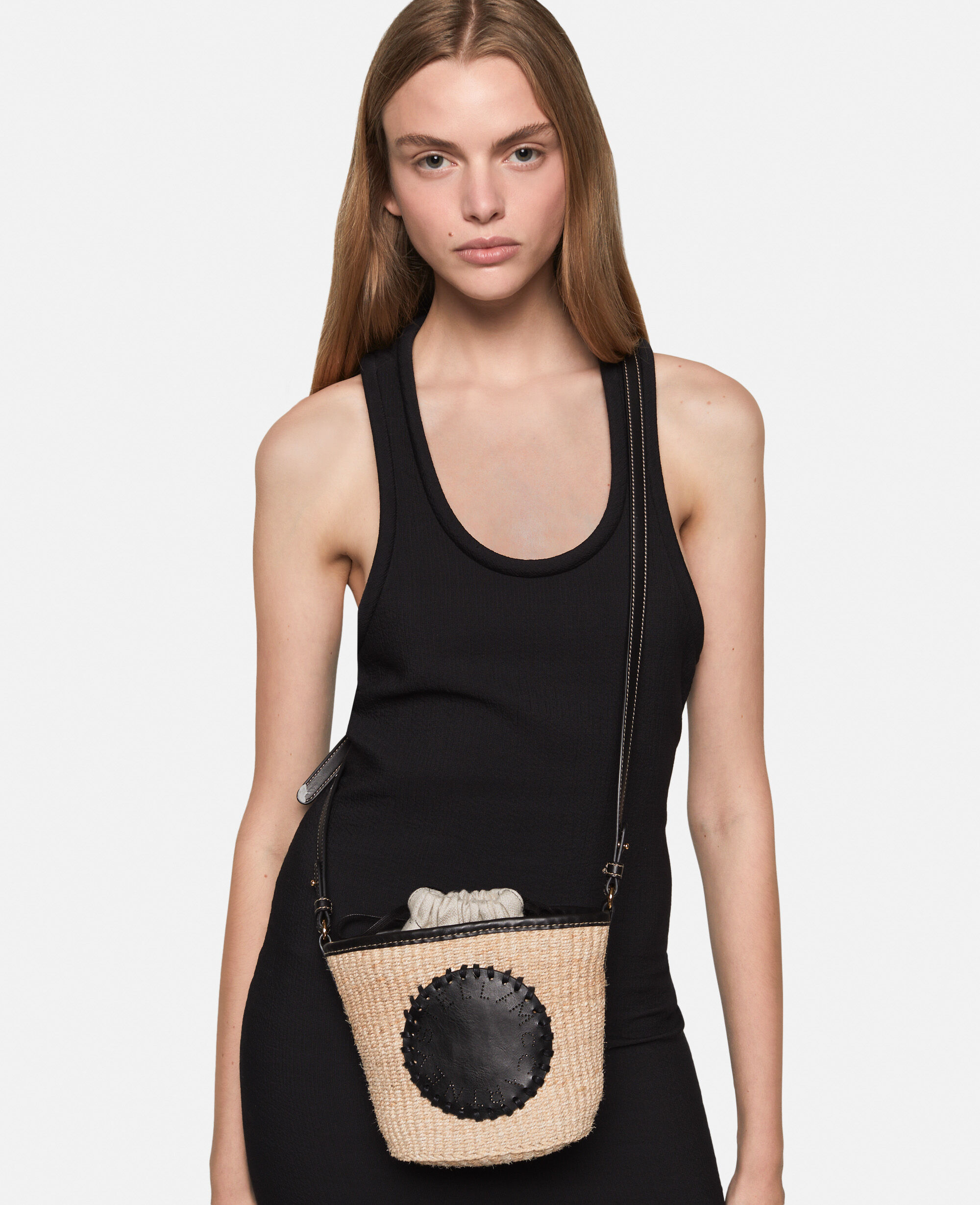 Women Natural beige Logo Raffia Crossbody Bag Stella McCartney US