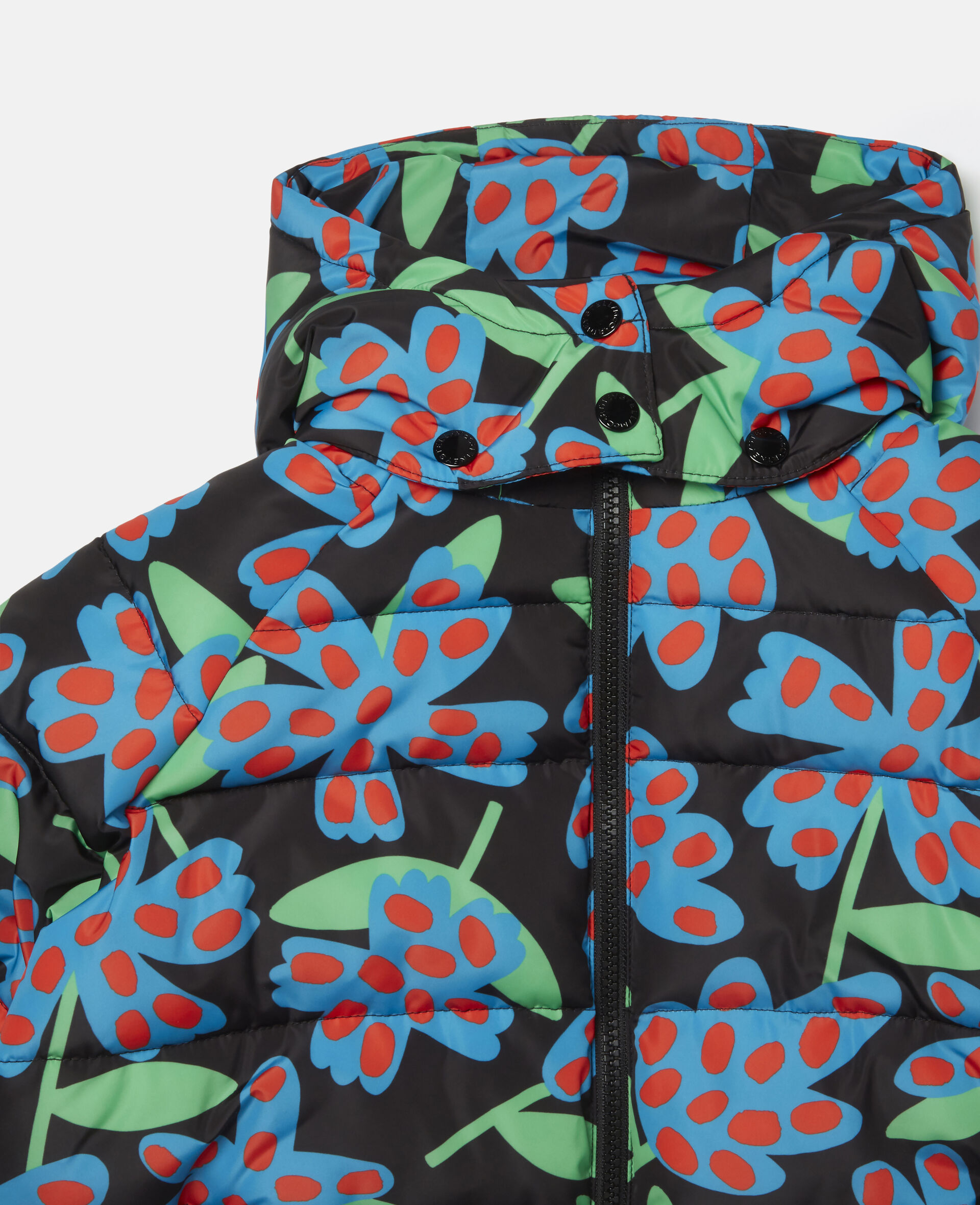 Spotty Flowers Hooded Puffer Jacket -Blue-large image number 1