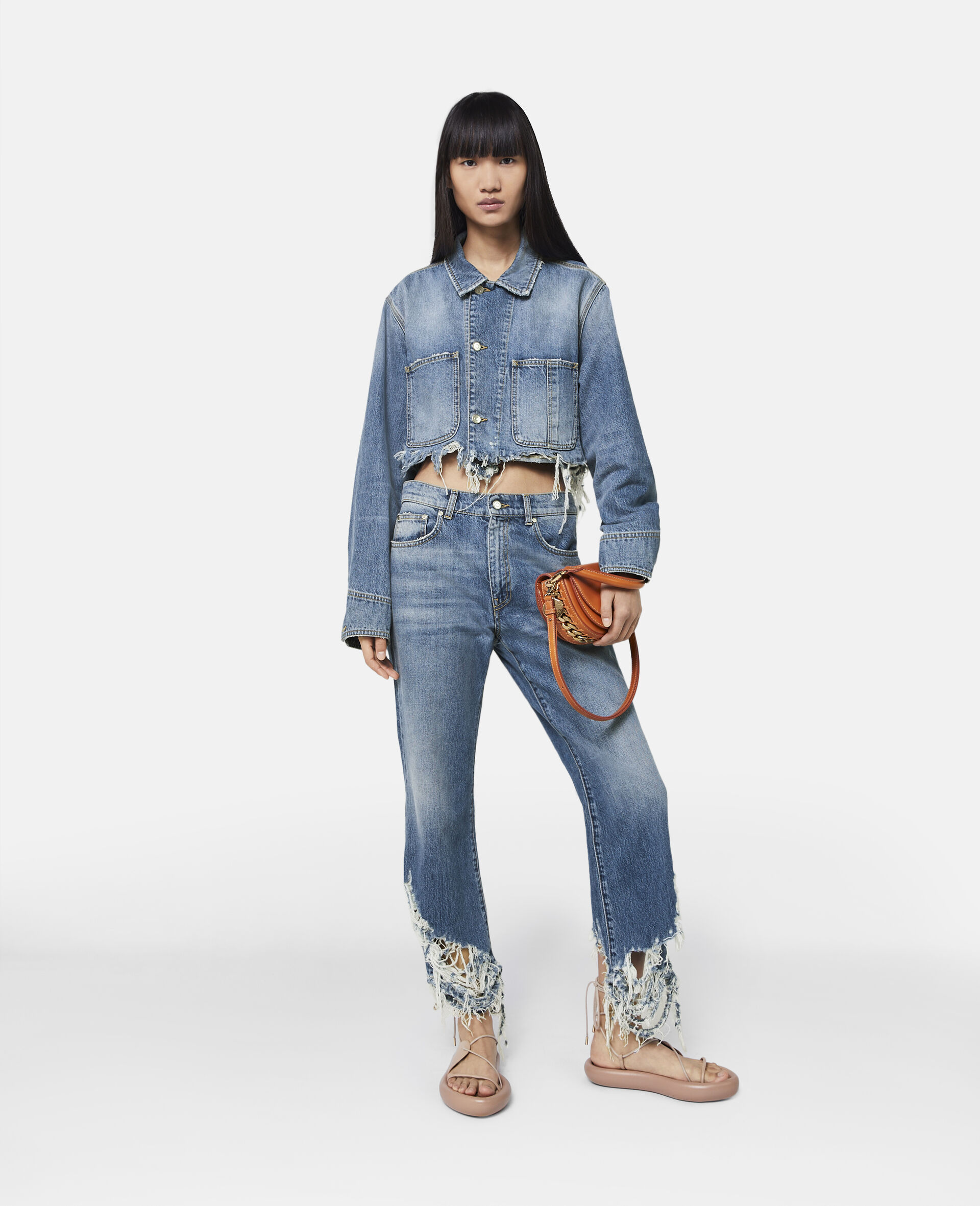 Vintage Wash Deconstructed Straight Leg Jeans-Blue-large image number 1