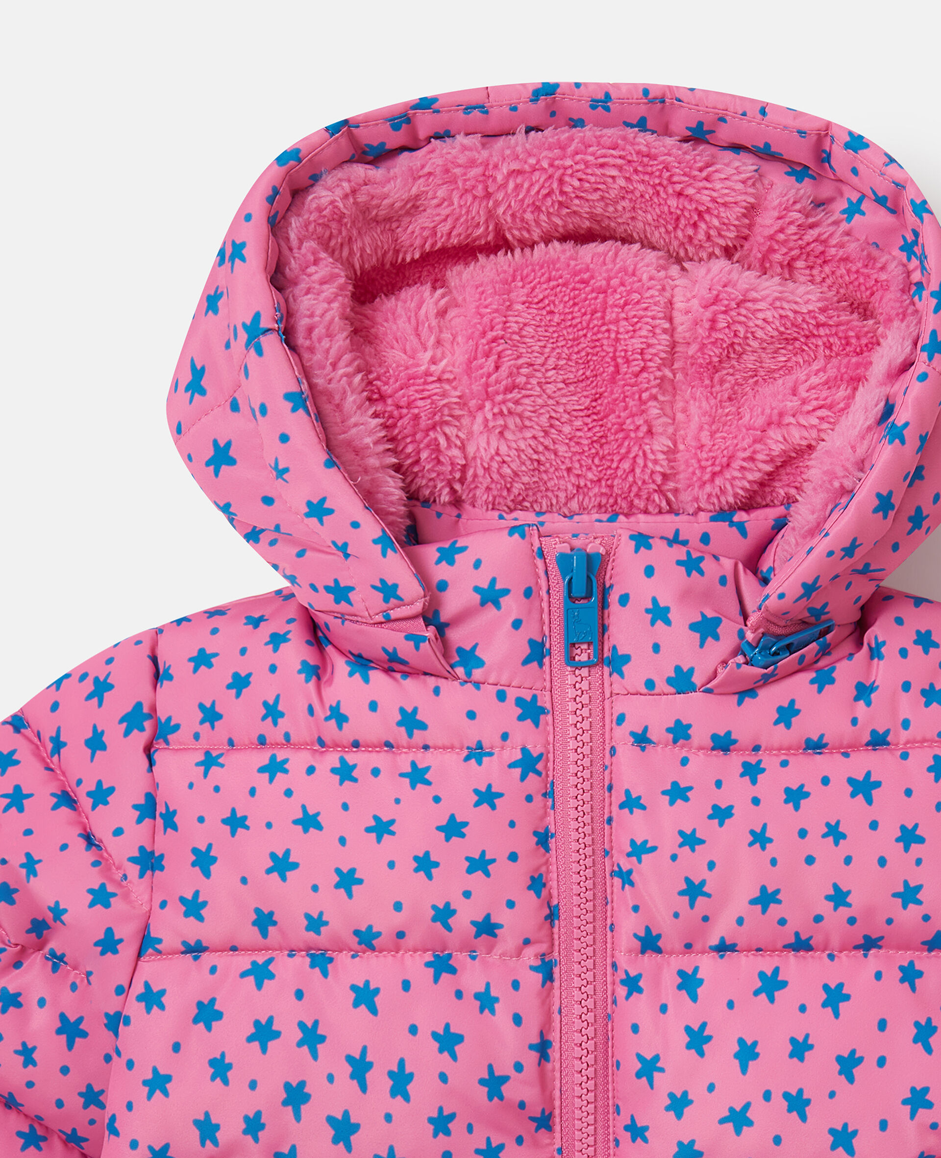 Star Print Hooded Puffer Coat-Pink-medium Star Print Hooded Puffer Coat-Pink-medium