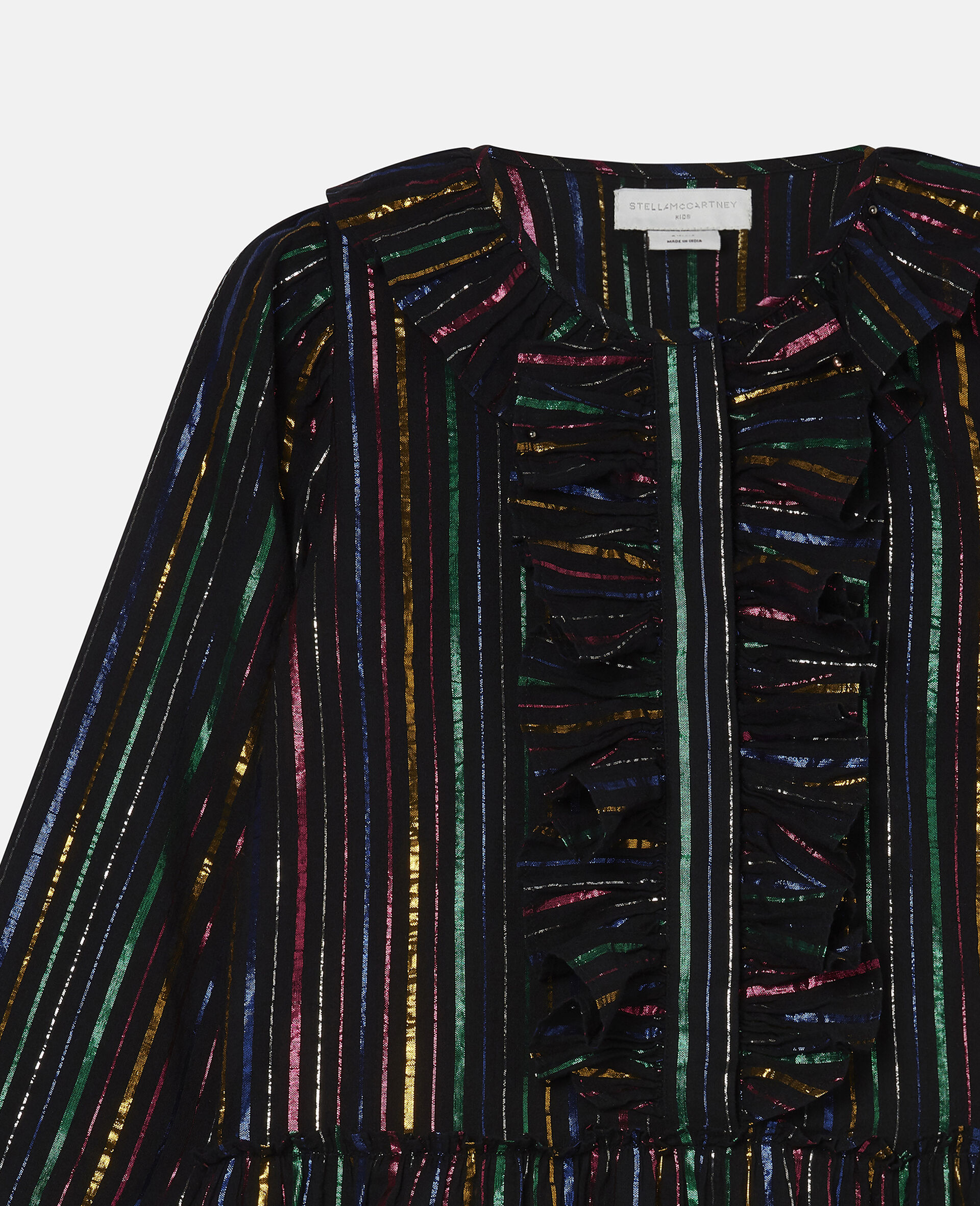 Rainbow Lurex Striped Cotton Dress-Black-large image number 2