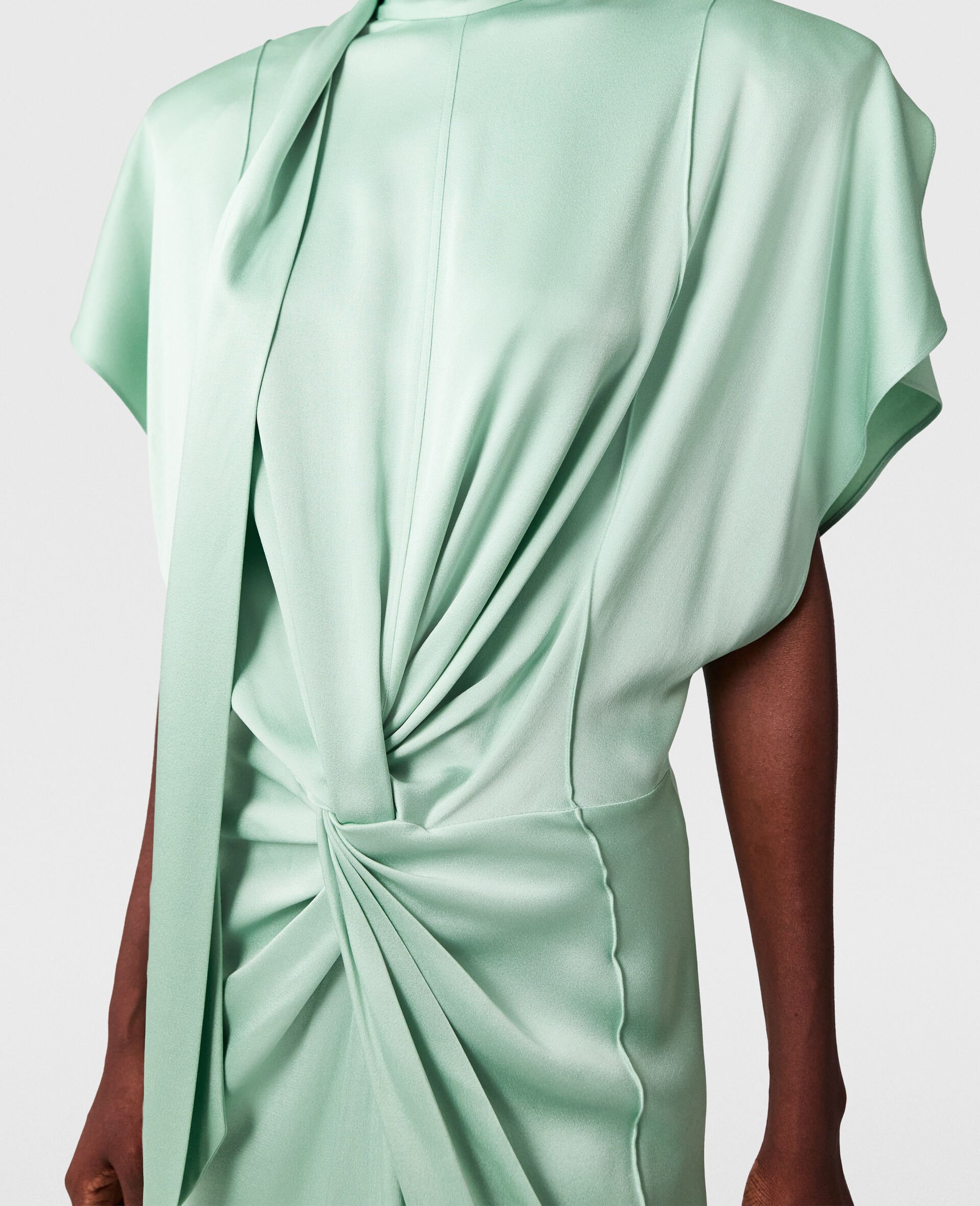 Cap-Sleeve Halterneck Twist Midi Dress-Green-large image number 3