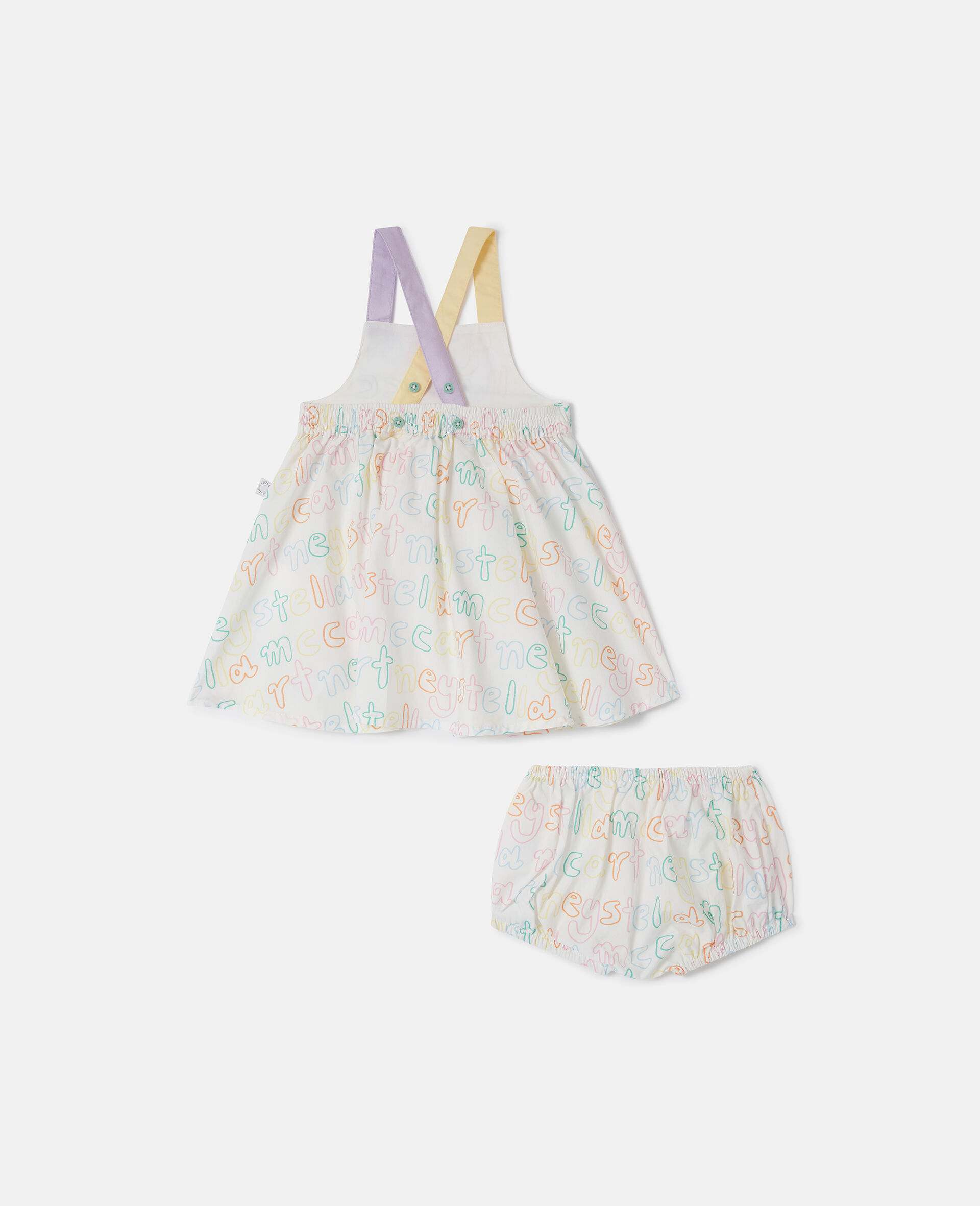 Brand Print Dress and Bloomers Set-Cream-large image number 2