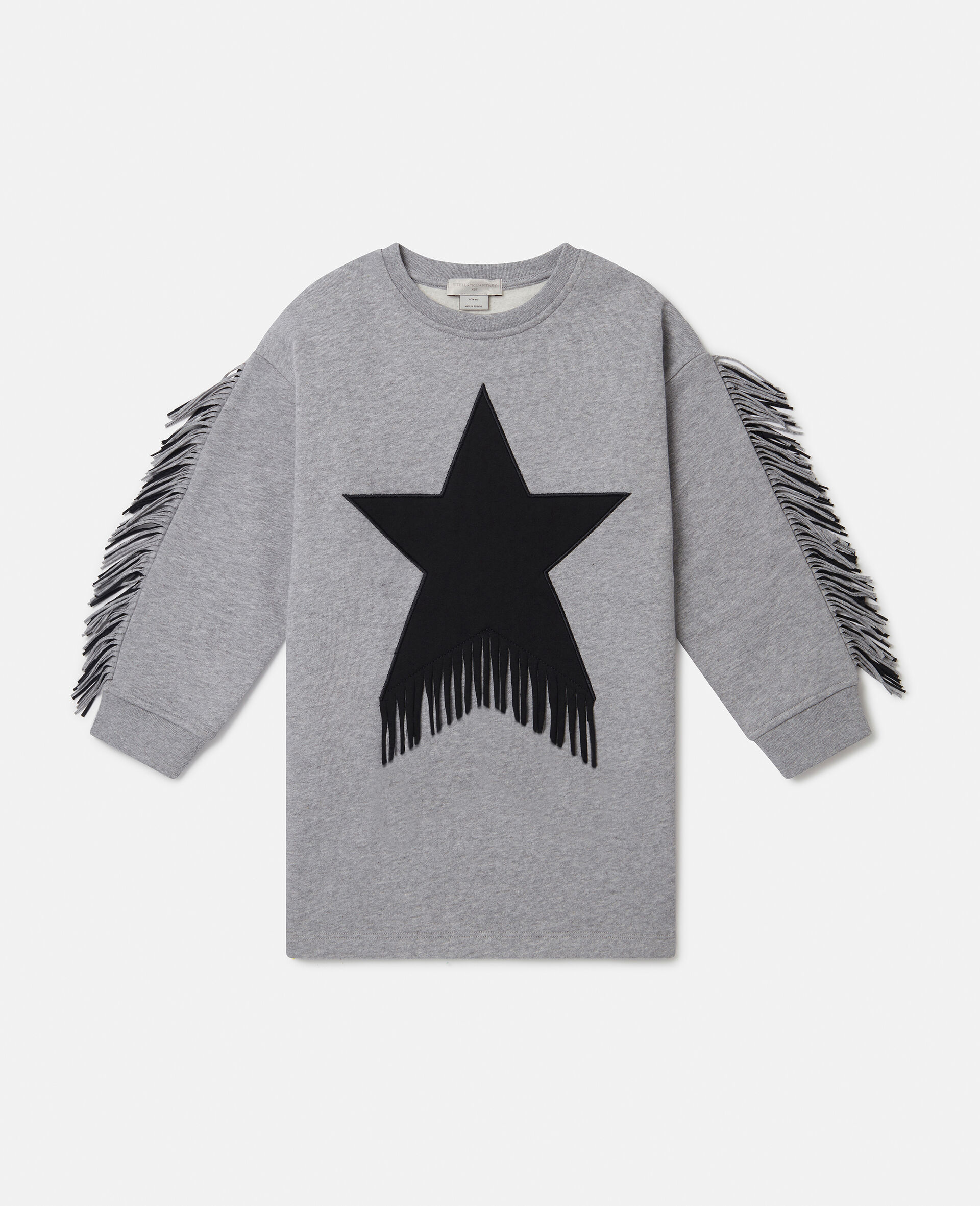 Star Graphic Fringed Dress-Grey-large image number 0