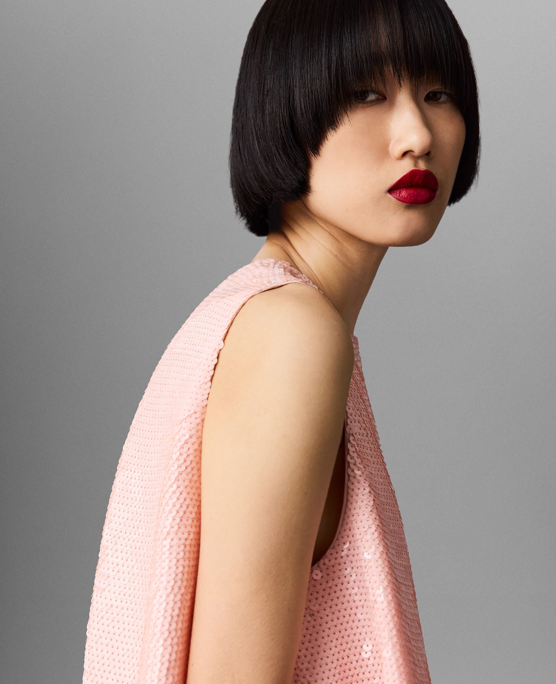 Sequin-Embellished A-Line Mini Dress-Pink-large image number 3