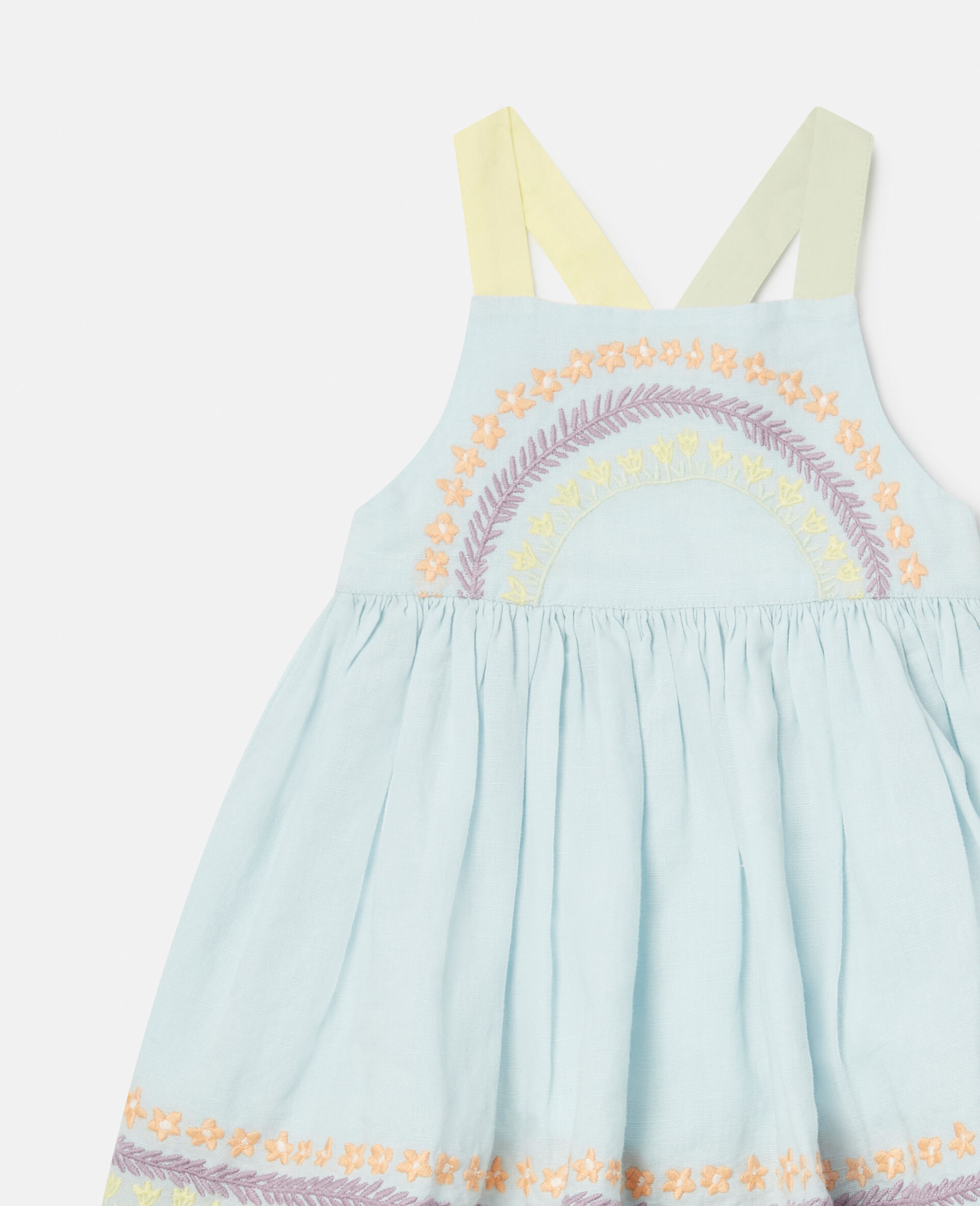 Flower Line Embroidery Dress and Bloomers Set-Blue-large image number 1