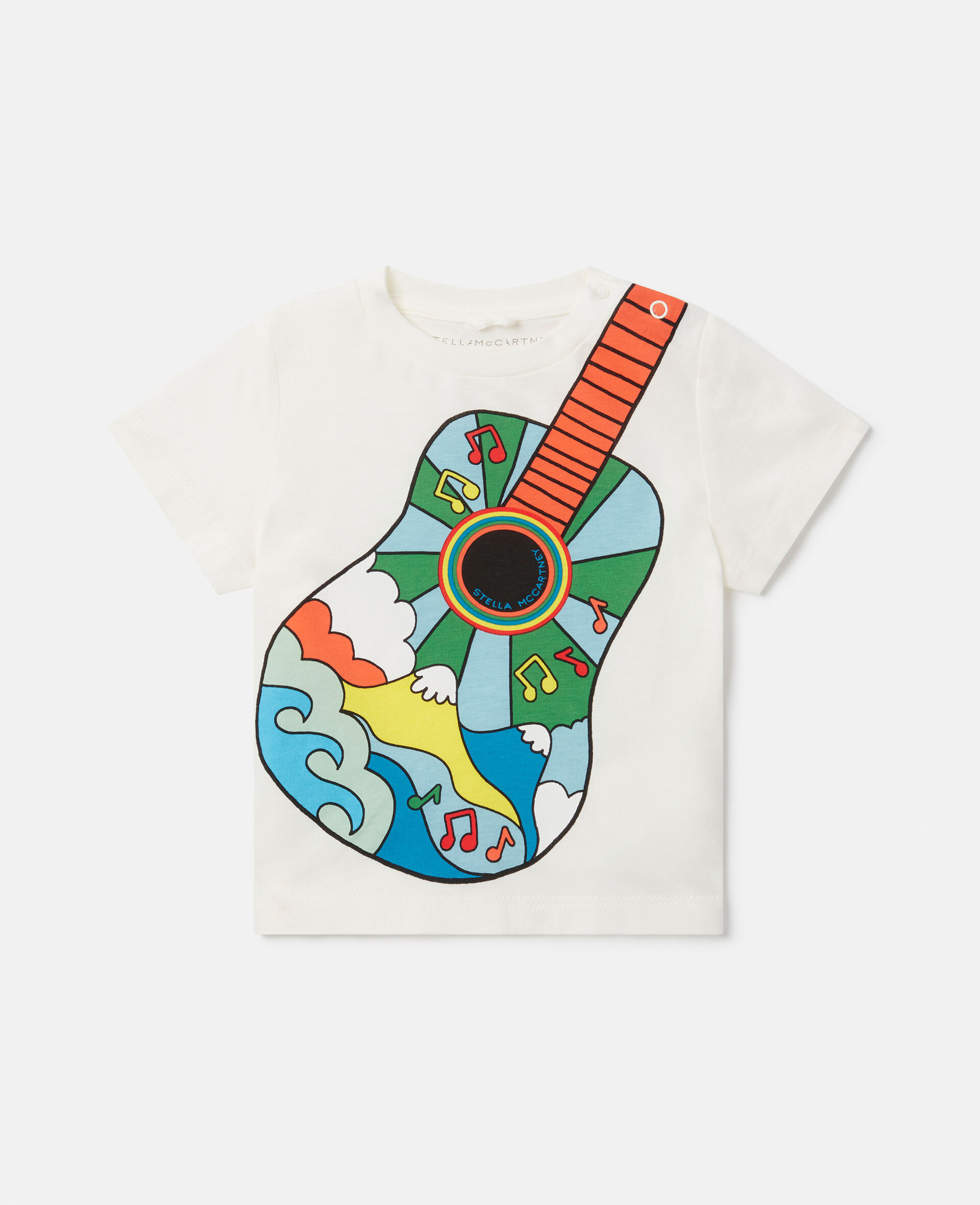 Hippie Guitar Print T-Shirt-White-large image number 0