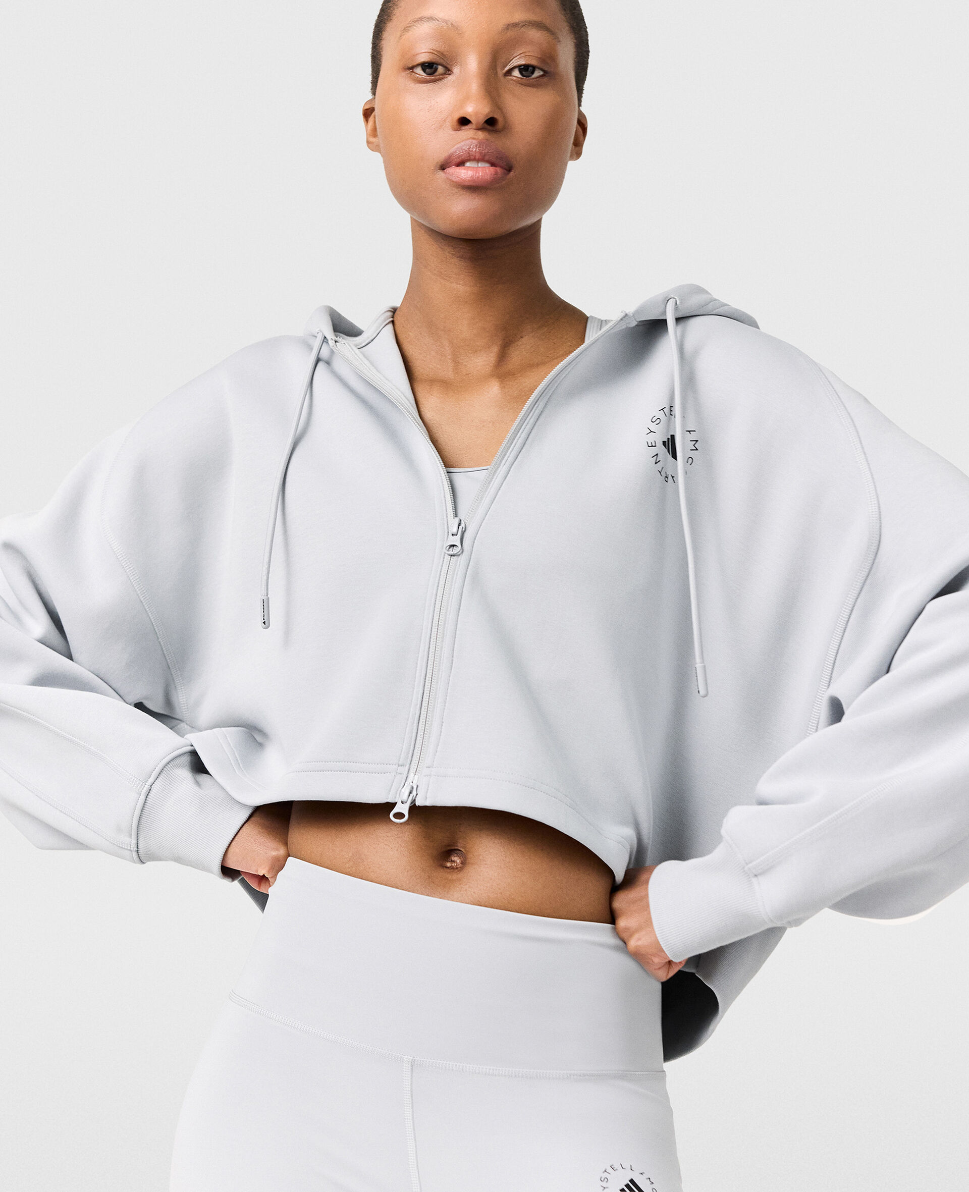 Logo Cropped Hoodie-Grey-model