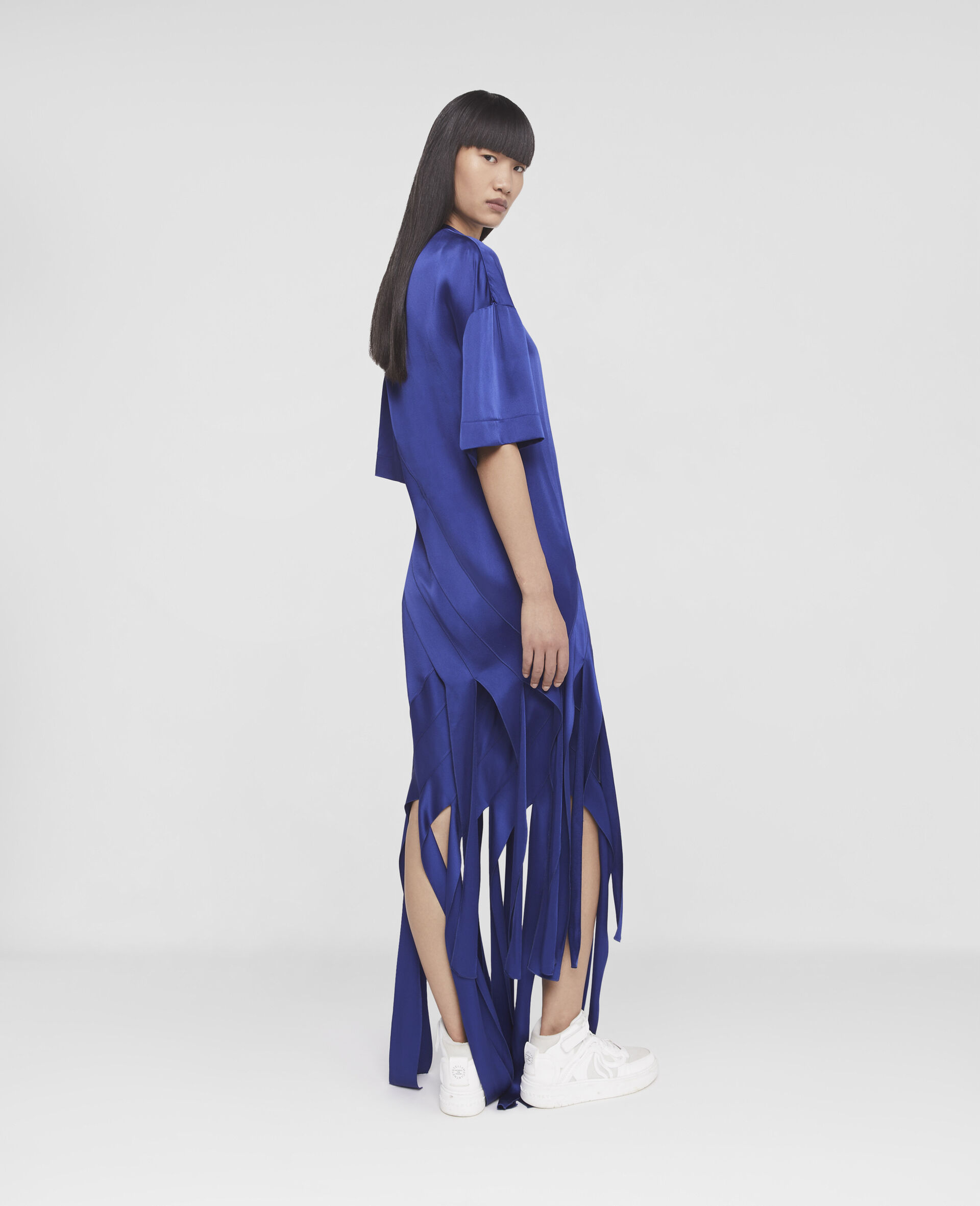 Double Satin Strip Hem Dress-Blue-large image number 2