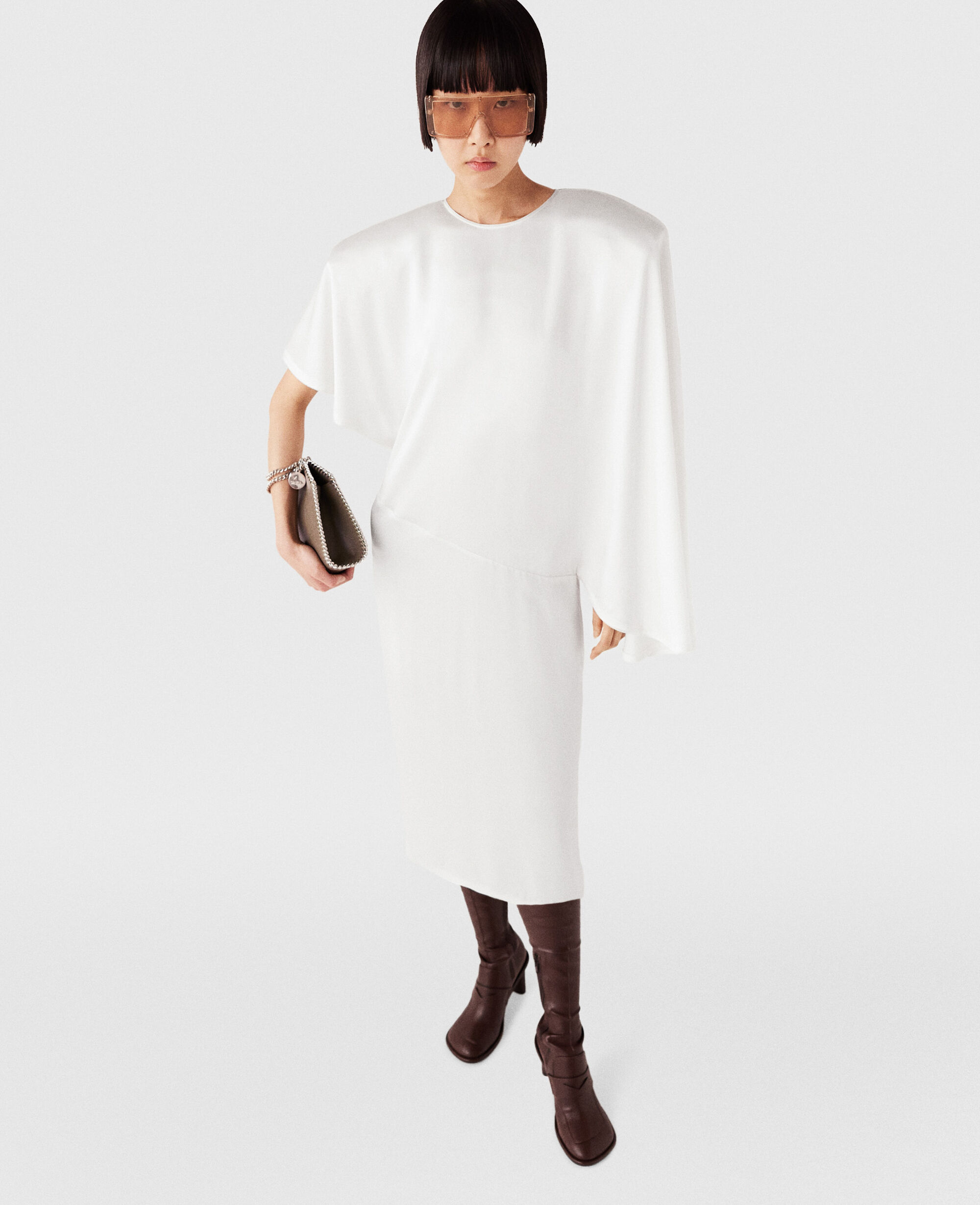 Women Pure white Strong Shoulder Asymmetric Midi Dress Stella McCartney GB