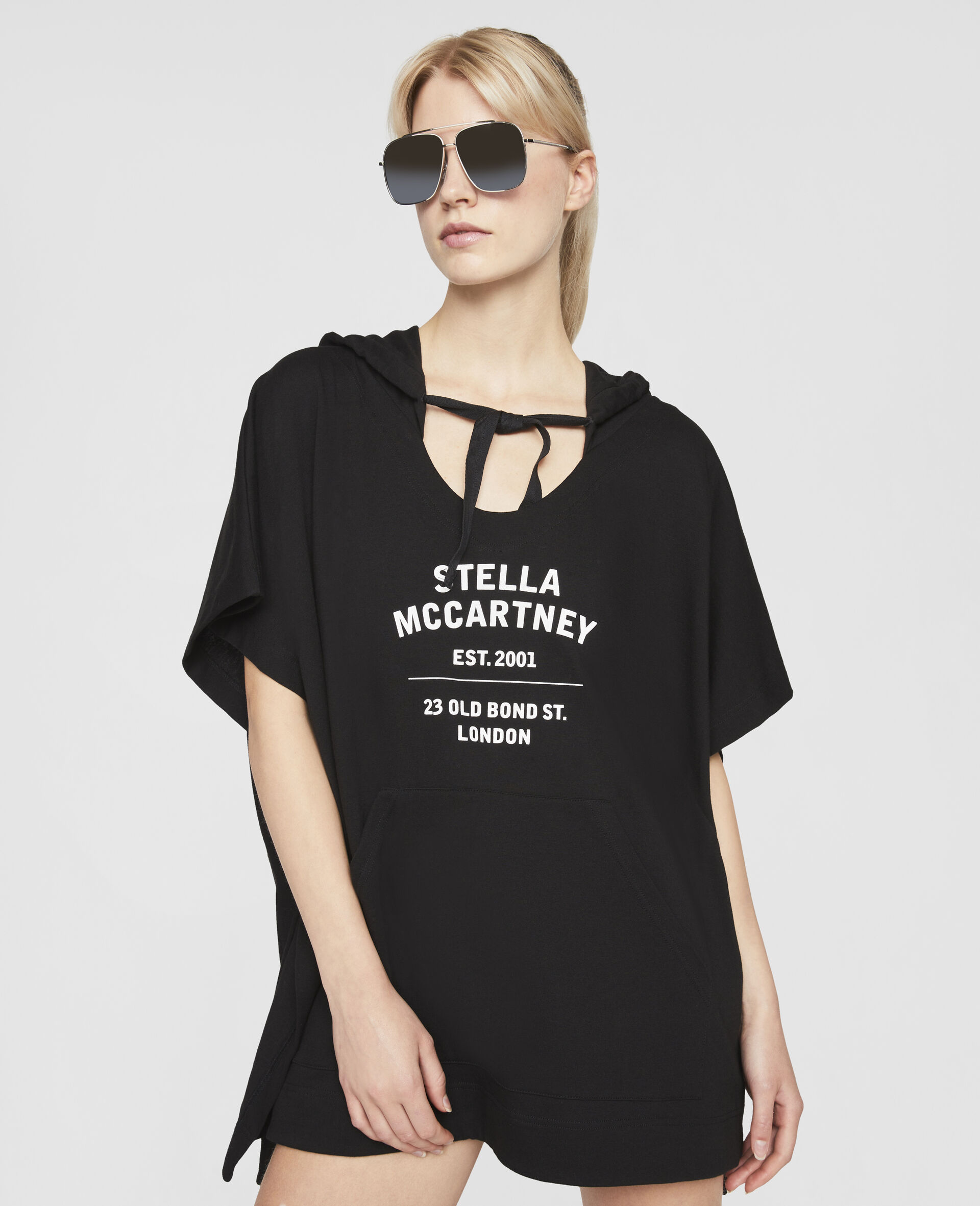Old Bond Steet Logo Cotton Poncho-Black-large image number 3