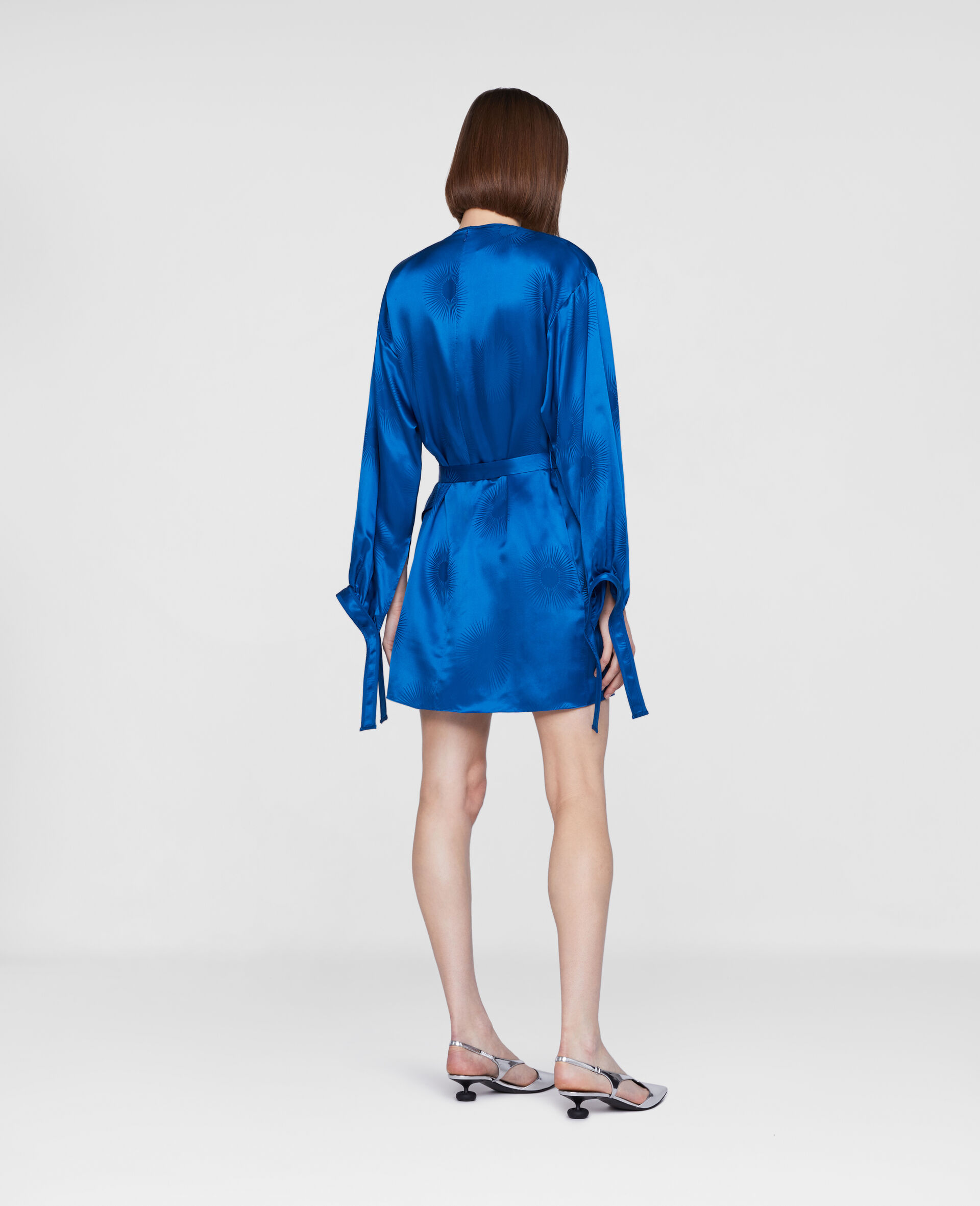 Belted Silk Mini Dress-Blue-large image number 1