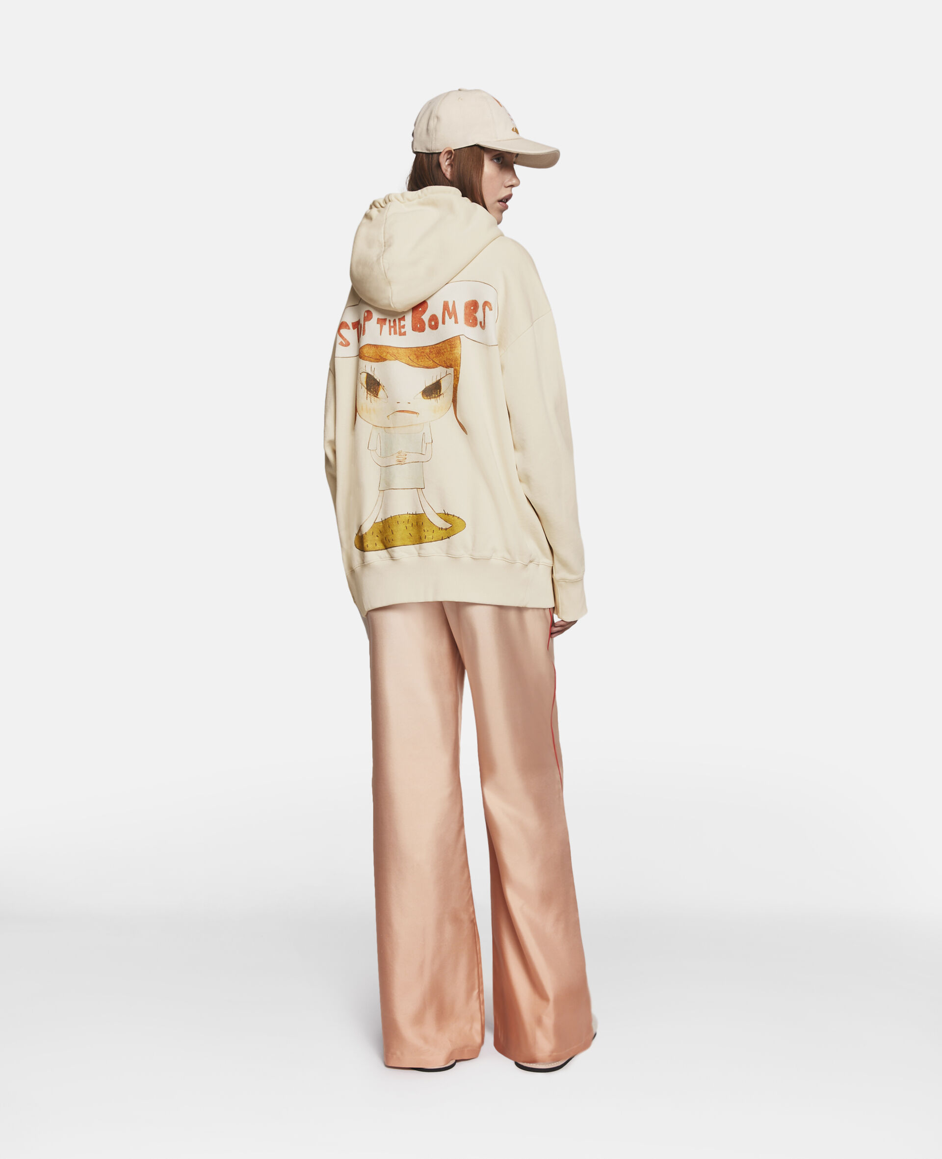 Stop the Bombs Print Hoodie-Beige-large image number 2