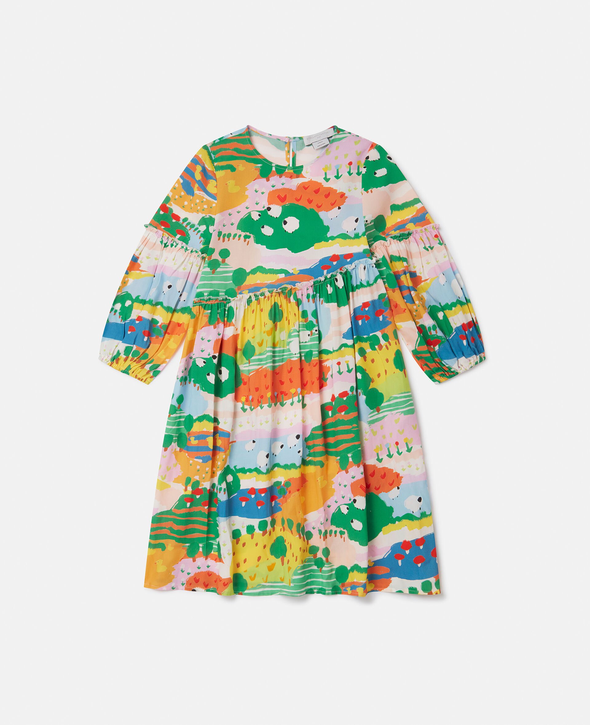 Farmyard Print Long-Sleeve Dress-Multicoloured-medium