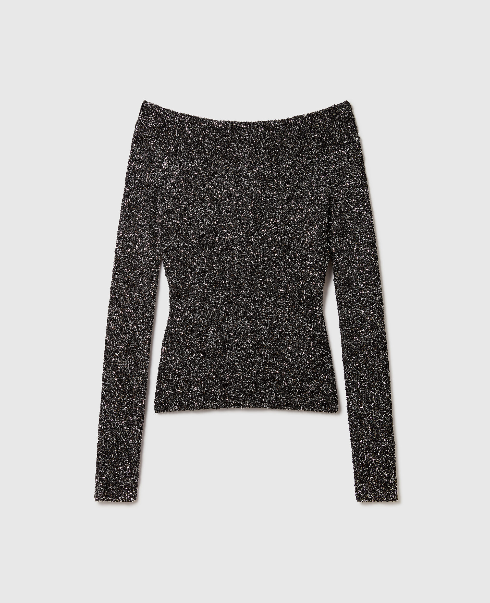Sequin Off-Shoulder  Jumper-Black-medium