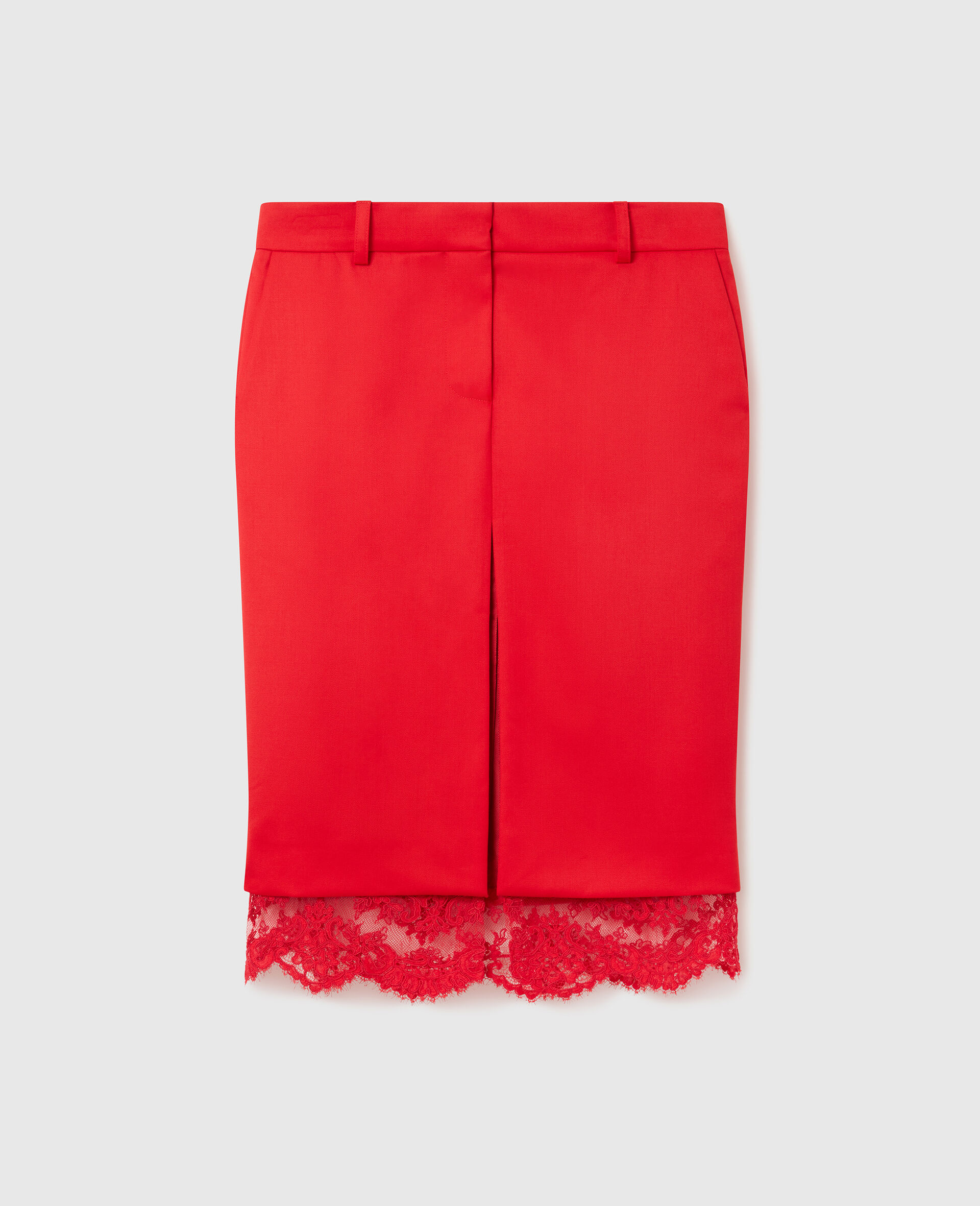 Lace-Trimmed Satin Midi Skirt-Red-medium